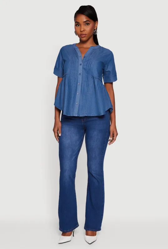 Chambray Notch Neck Button Front Shirt sold by Rainbow