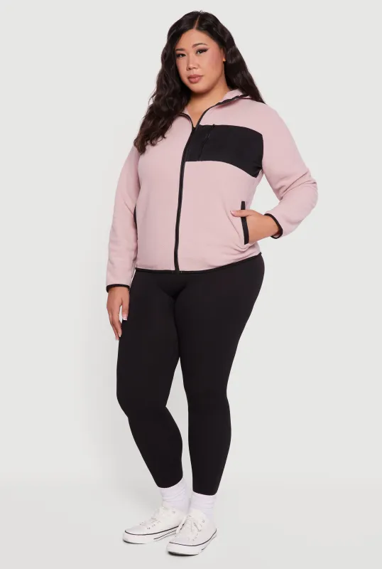 Plus Size Fleece Long Sleeve Zip Front Hooded Jacket sold by Rainbow