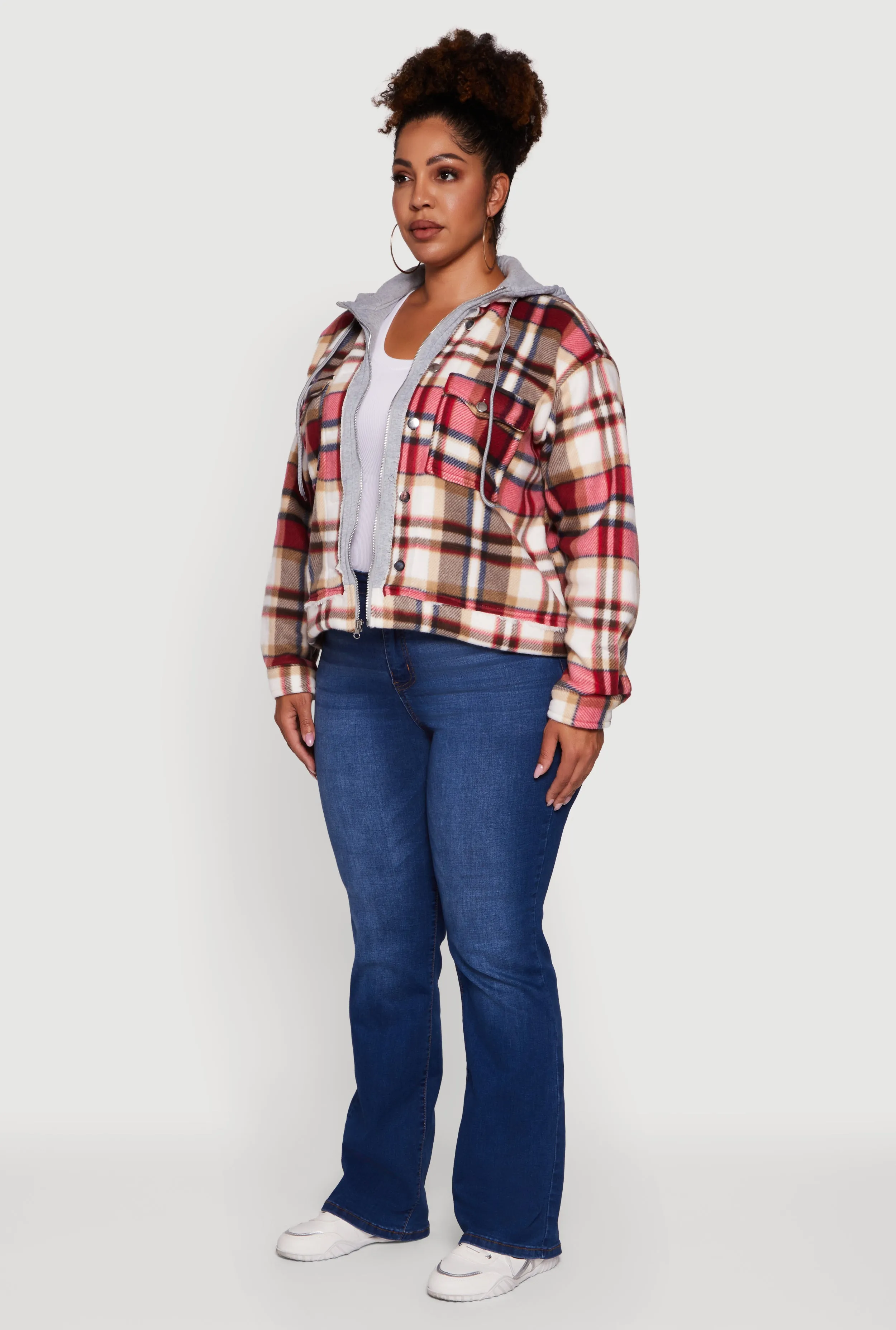 Plus Size Plaid Sherpa Lined Hooded Shacket sold by Rainbow product image thumbnail 5