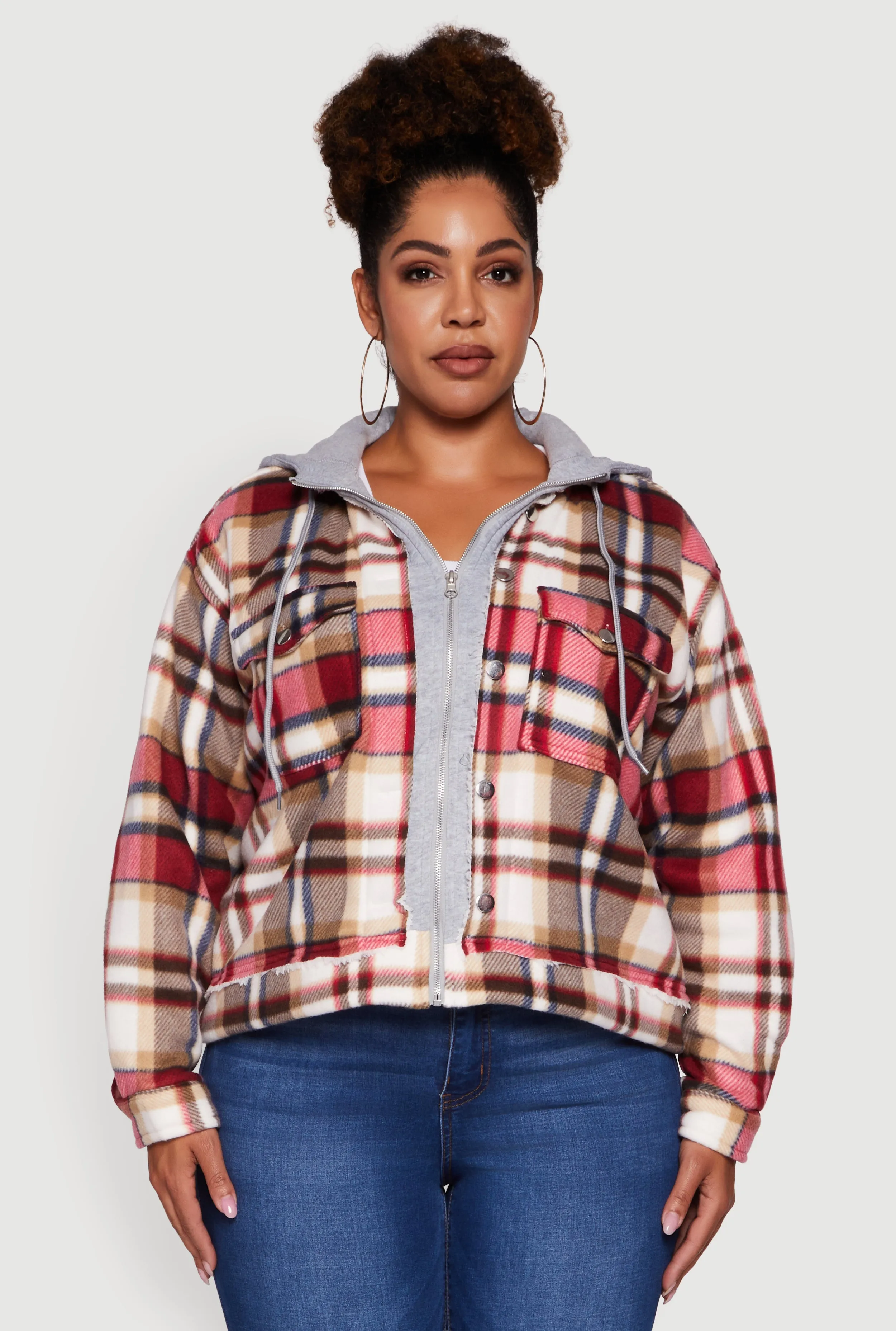 Plus Size Plaid Sherpa Lined Hooded Shacket sold by Rainbow product image thumbnail 2