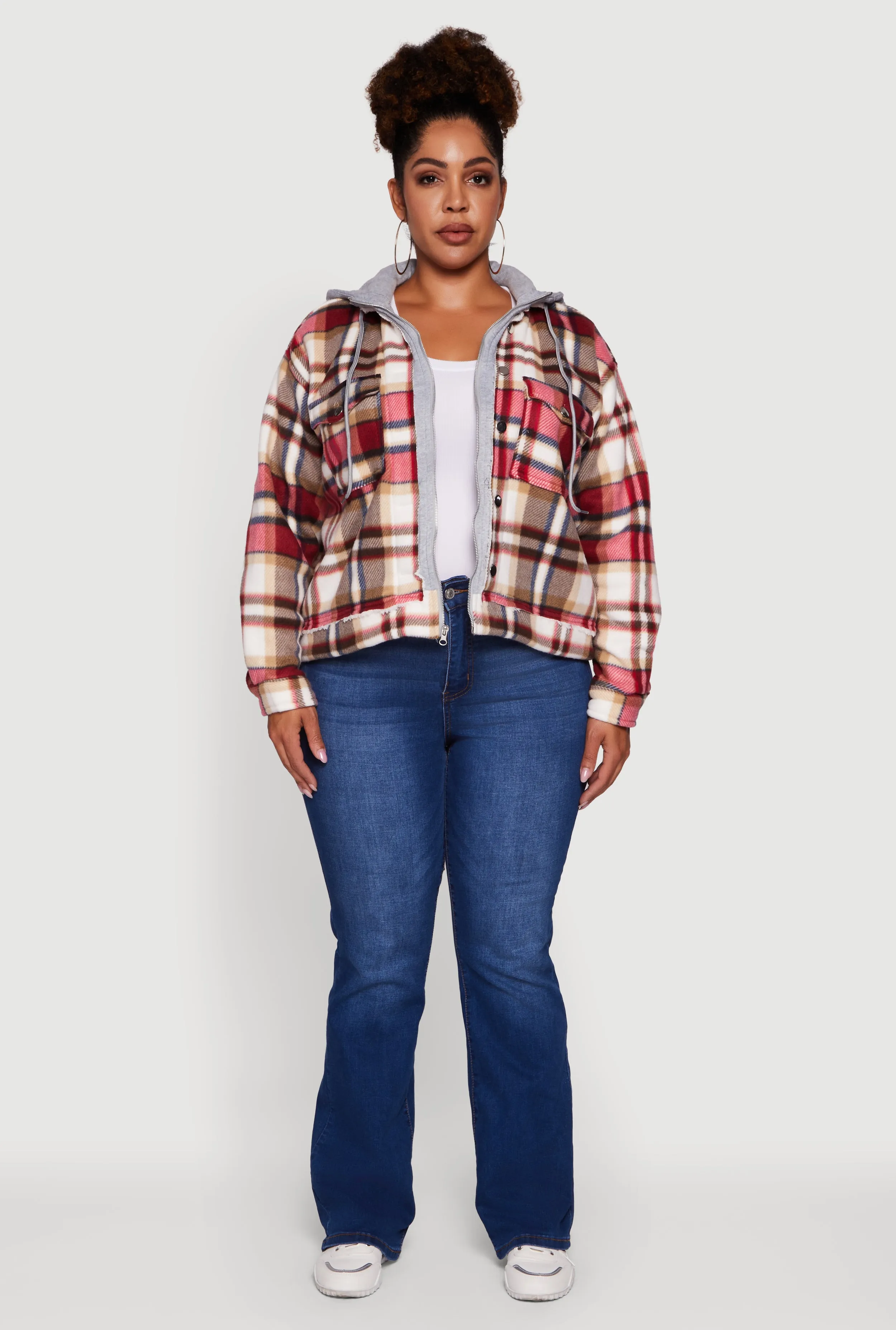 Plus Size Plaid Sherpa Lined Hooded Shacket sold by Rainbow product image thumbnail 3