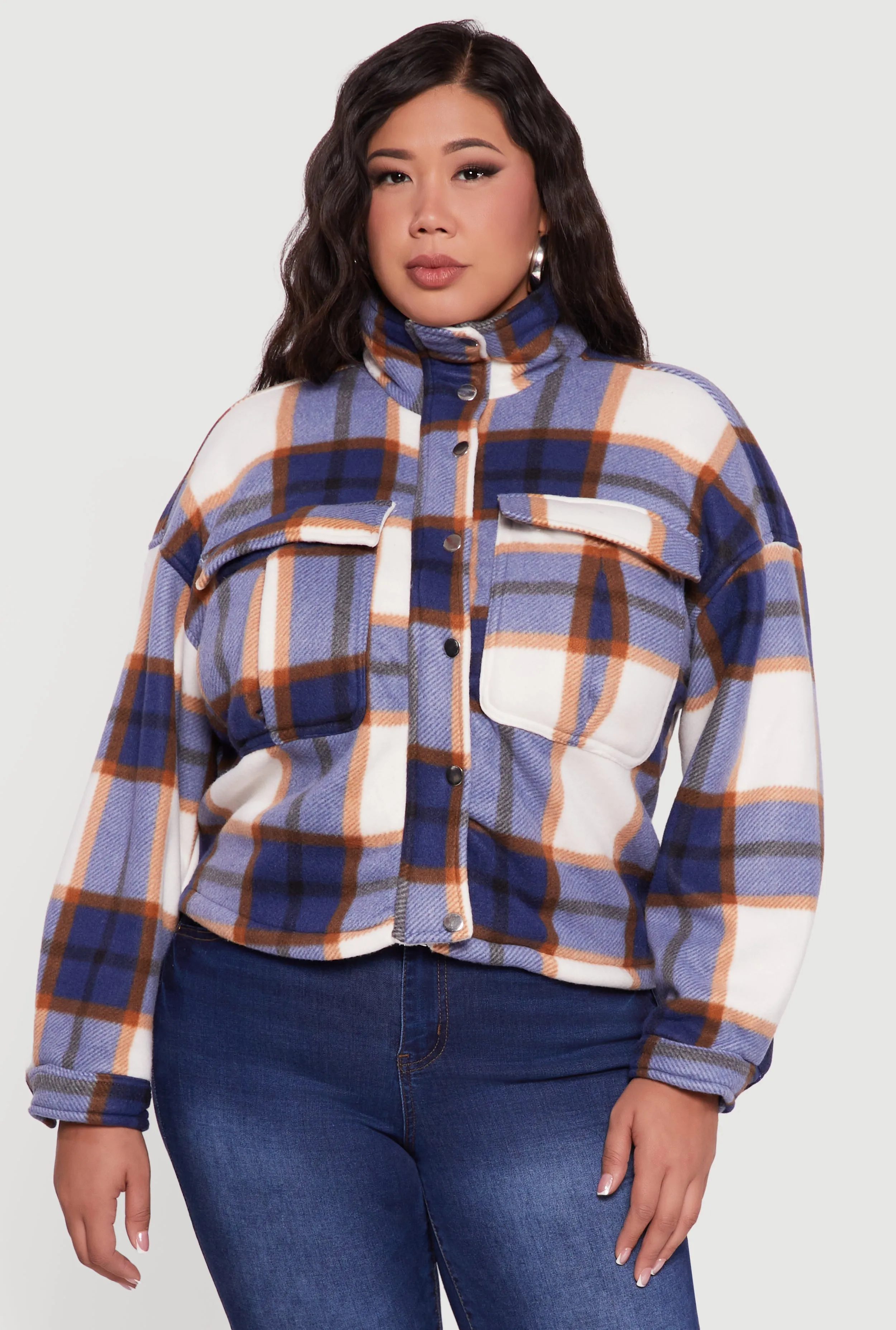 Plaid Sherpa Lined Snap Button Front Shacket sold by Rainbow product image thumbnail 2