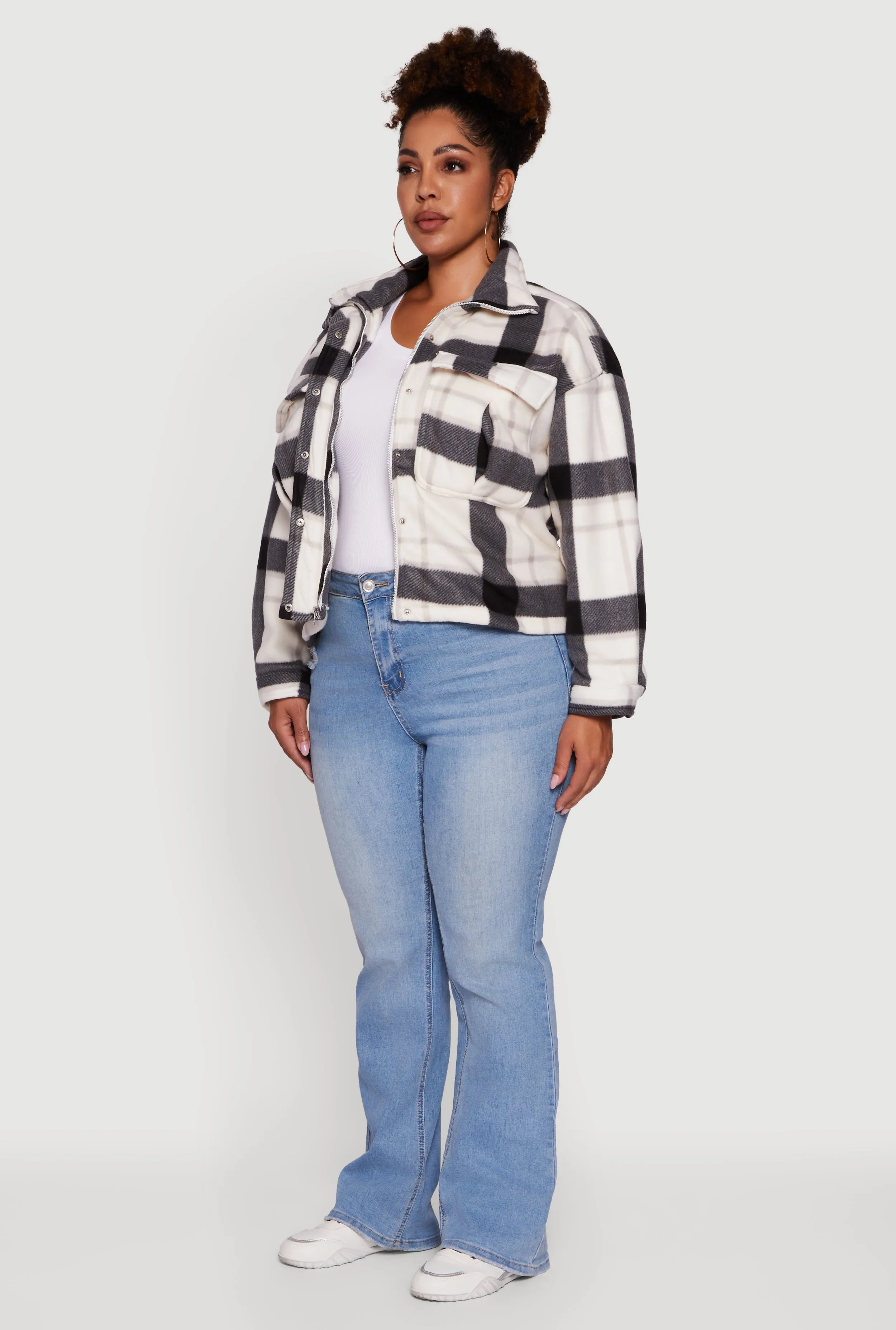 Plaid Sherpa Lined Snap Button Front Shacket sold by Rainbow product image thumbnail 5