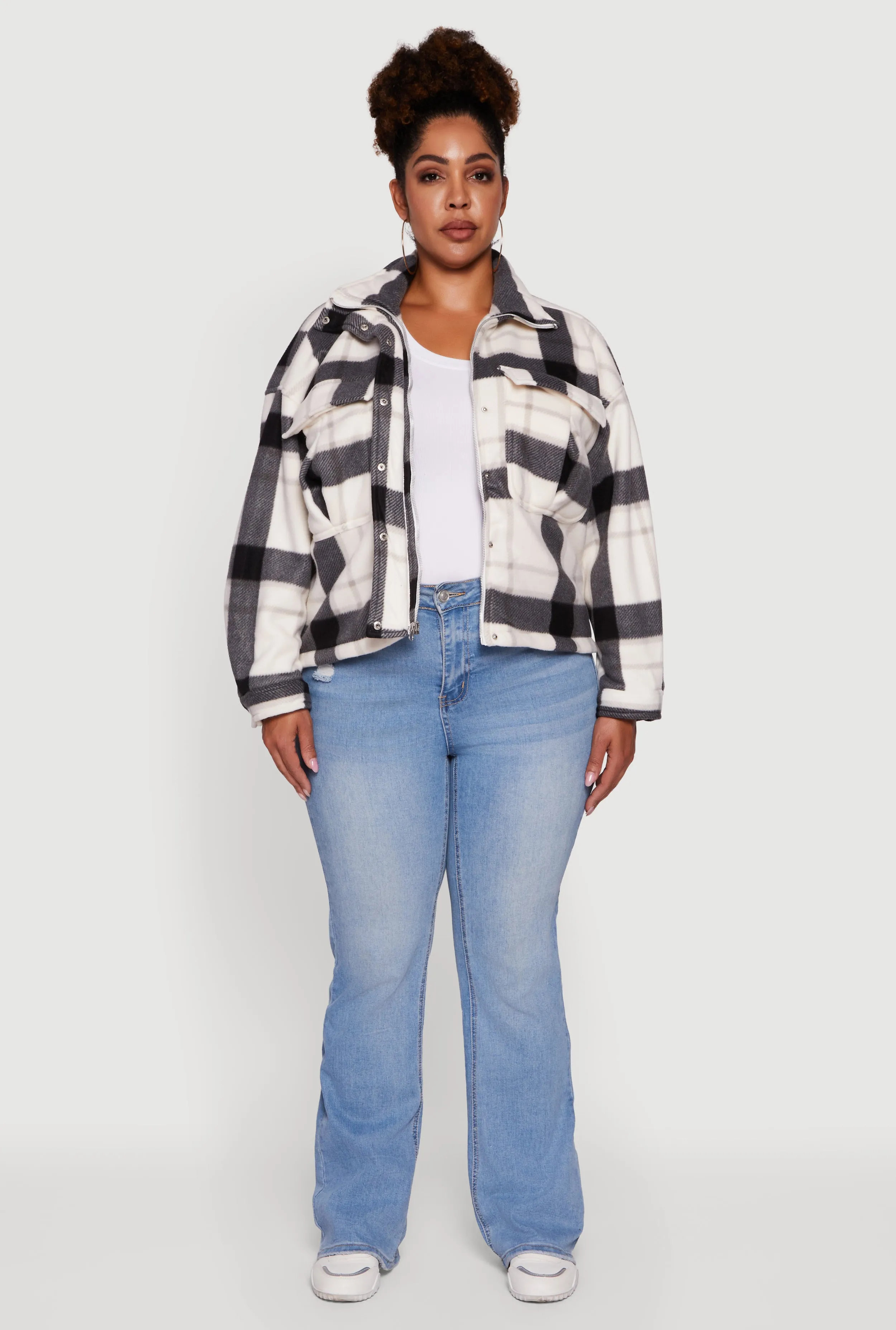 Plaid Sherpa Lined Snap Button Front Shacket sold by Rainbow product image thumbnail 3