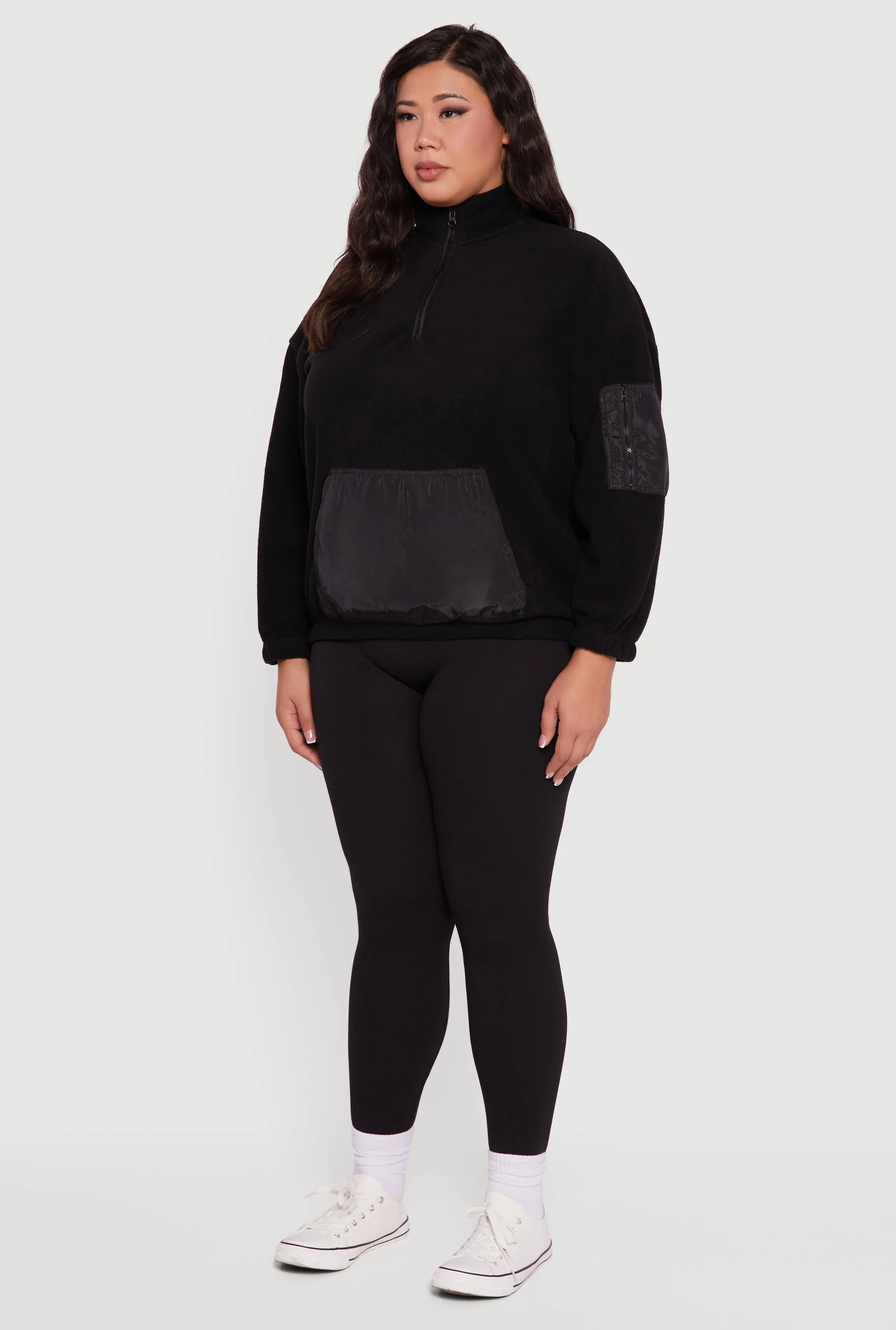 Plus Size Kangaroo Pocket Half Zip Mock Neck Sweatshirt sold by Rainbow product image thumbnail 5