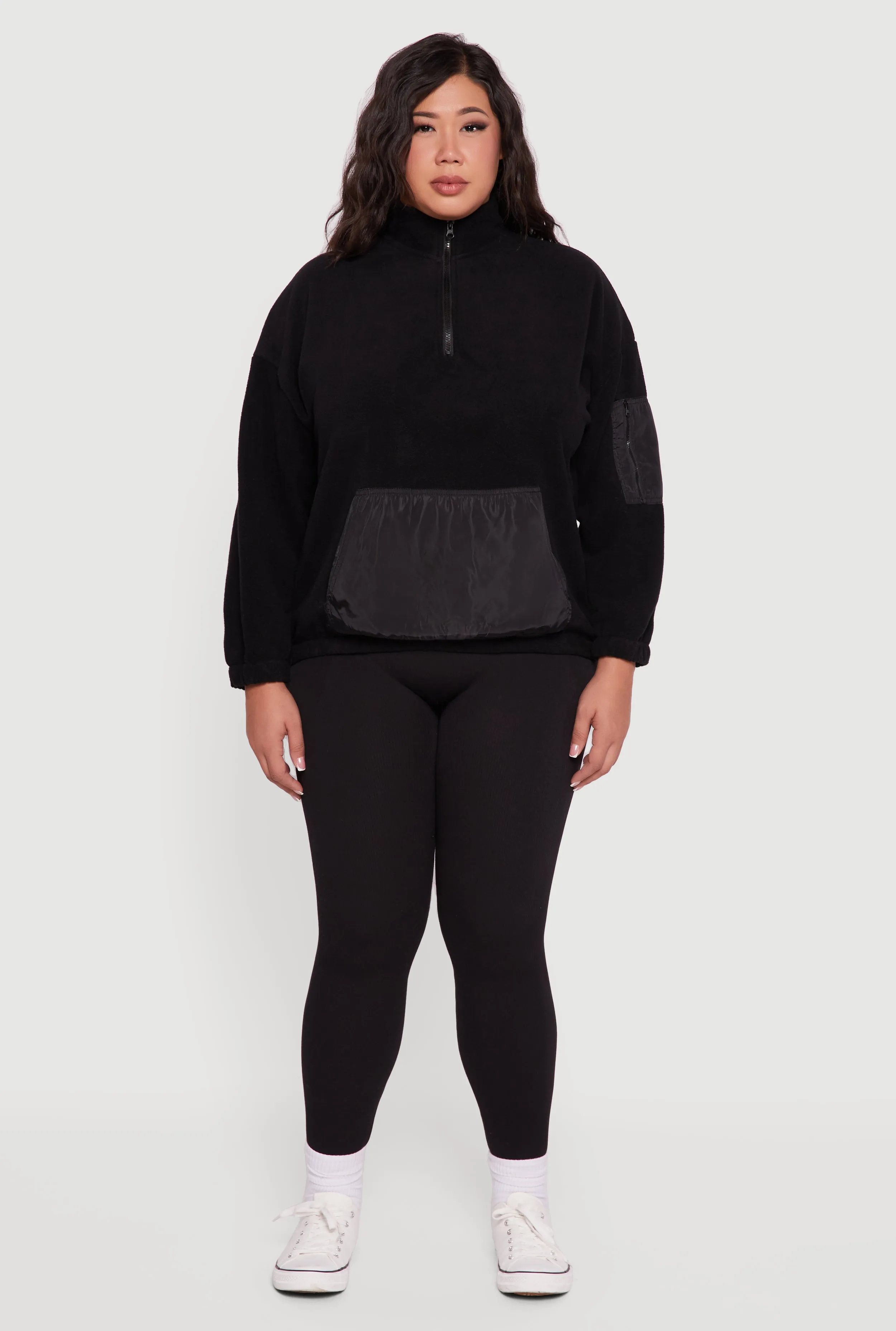 Plus Size Kangaroo Pocket Half Zip Mock Neck Sweatshirt sold by Rainbow product image thumbnail 3