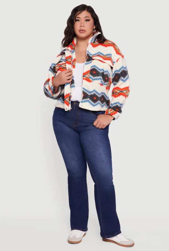 Plus Size Sherpa Lined Aztec Pattern Fleece Jacket sold by Rainbow