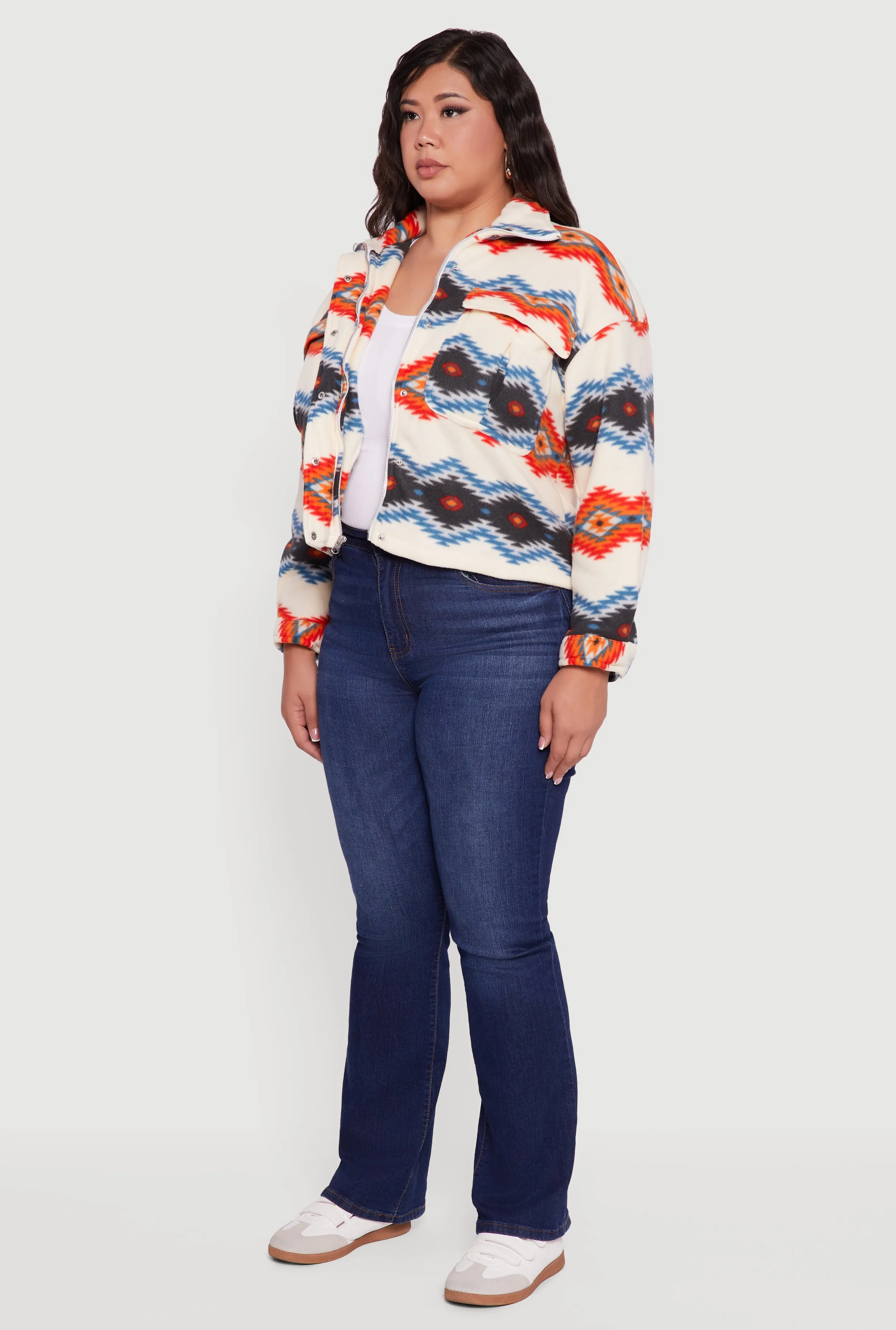 Plus Size Sherpa Lined Aztec Pattern Fleece Jacket sold by Rainbow product image thumbnail 5