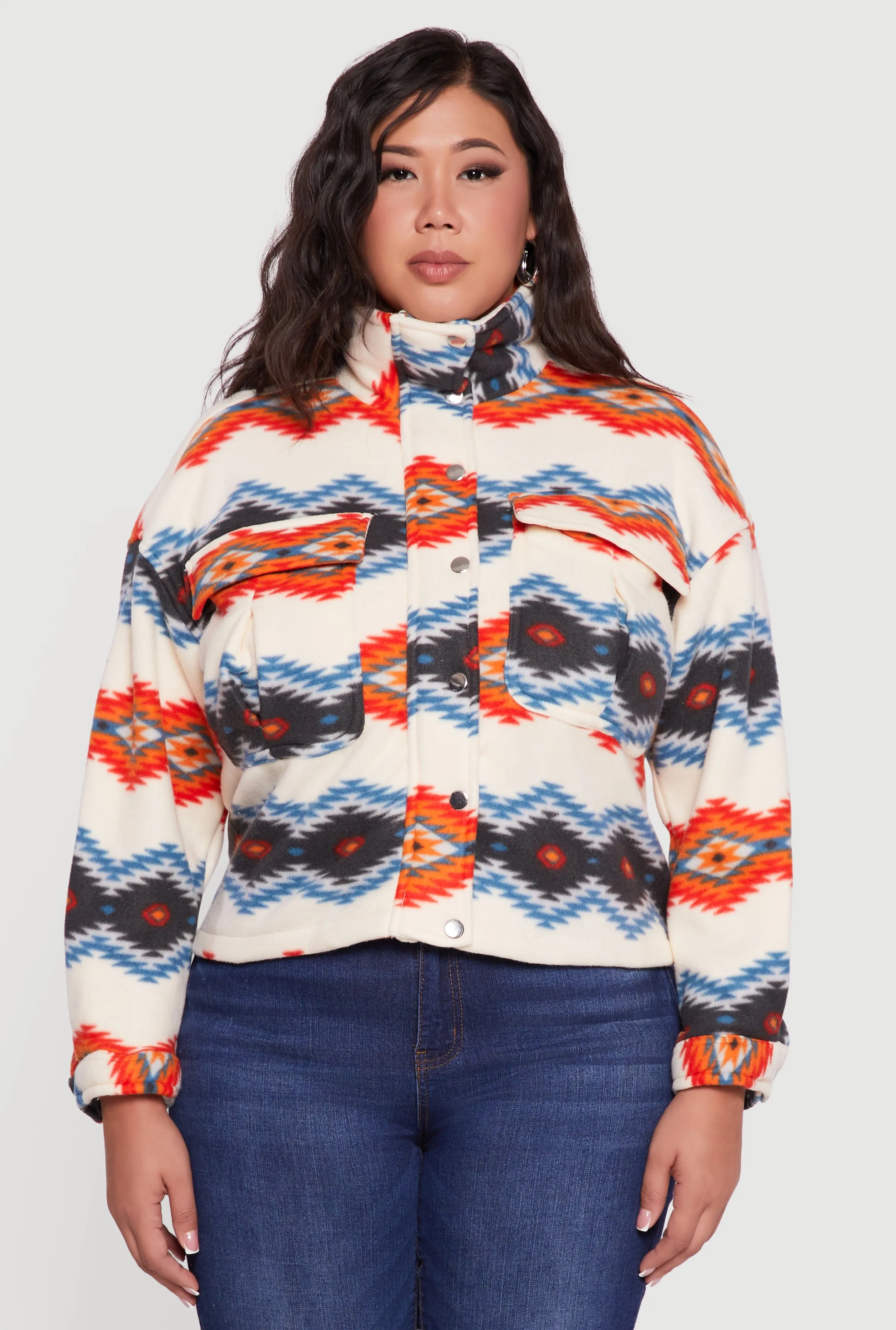 Plus Size Sherpa Lined Aztec Pattern Fleece Jacket sold by Rainbow product image thumbnail 2