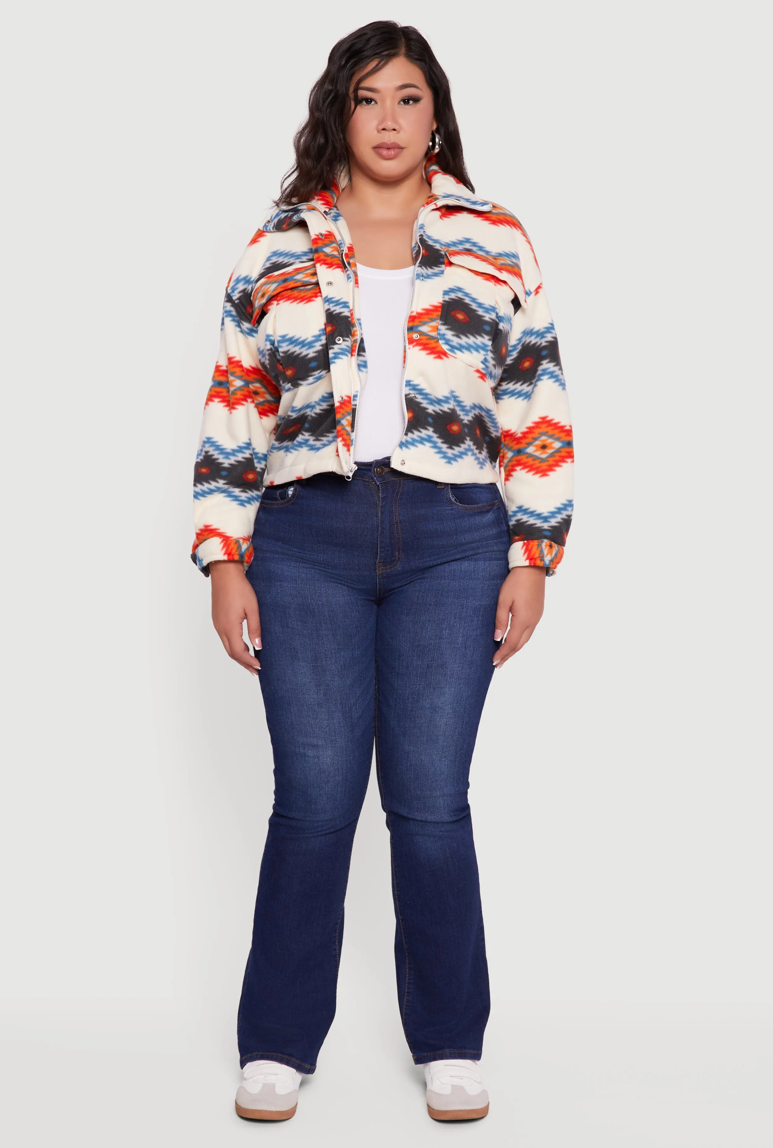 Plus Size Sherpa Lined Aztec Pattern Fleece Jacket sold by Rainbow product image thumbnail 3