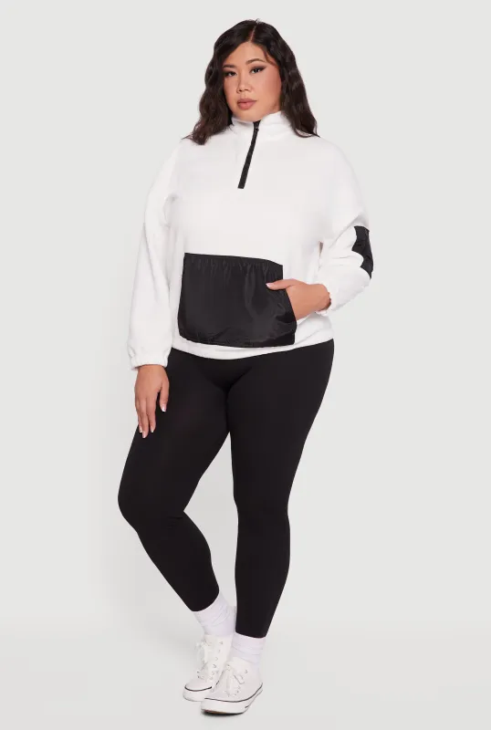 Plus Size Kangaroo Pocket Half Zip Mock Neck Sweatshirt sold by Rainbow