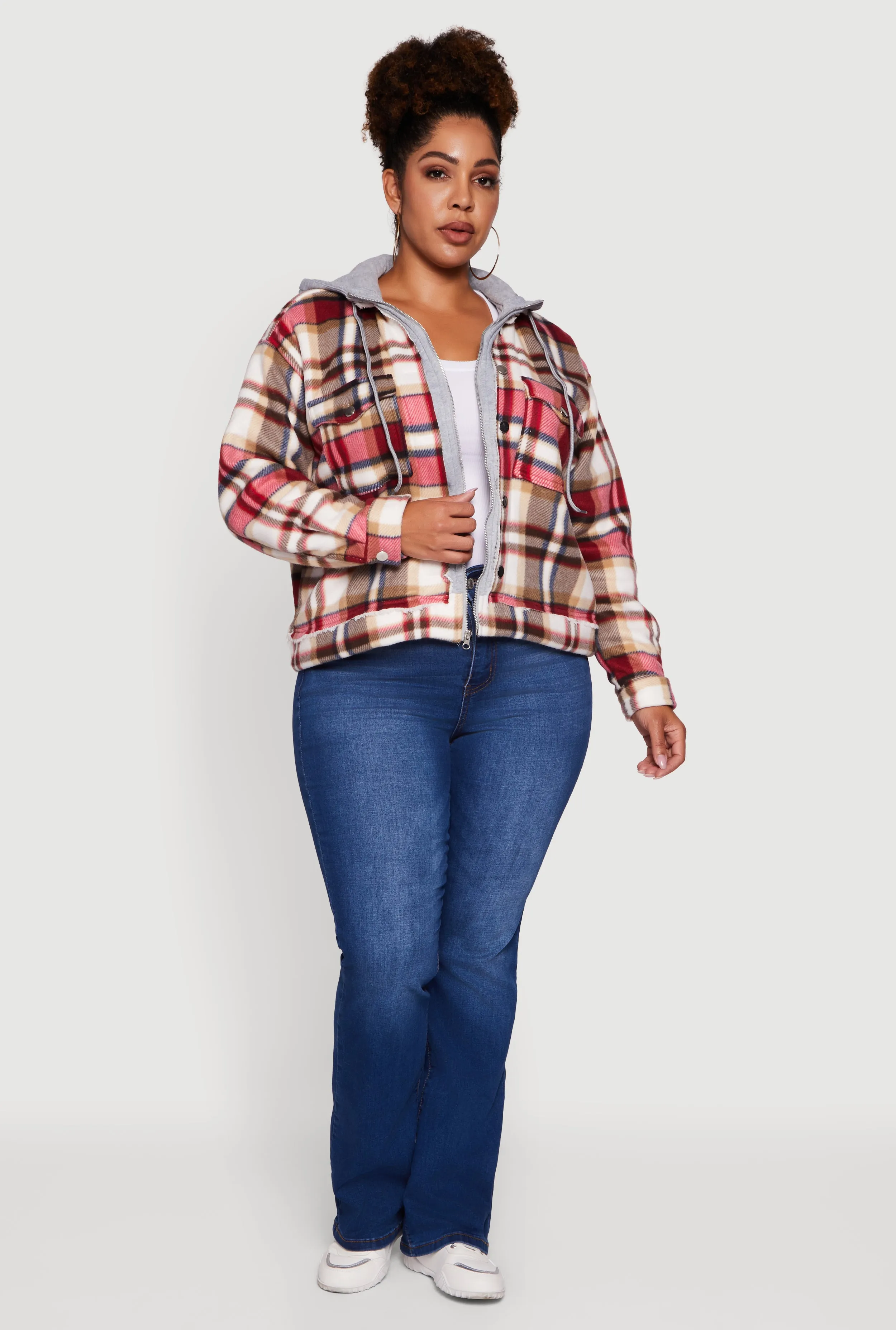 Plus Size Plaid Sherpa Lined Hooded Shacket sold by Rainbow product image thumbnail 3