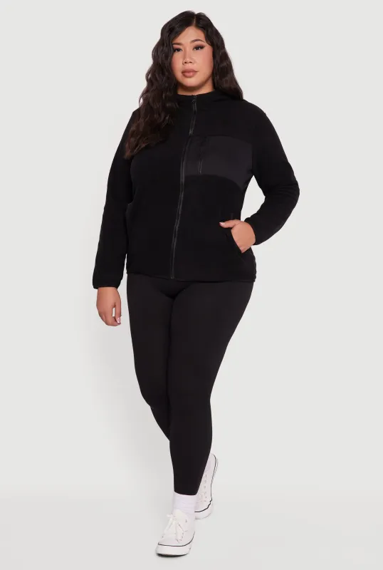 Plus Size Fleece Long Sleeve Zip Front Hooded Jacket sold by Rainbow