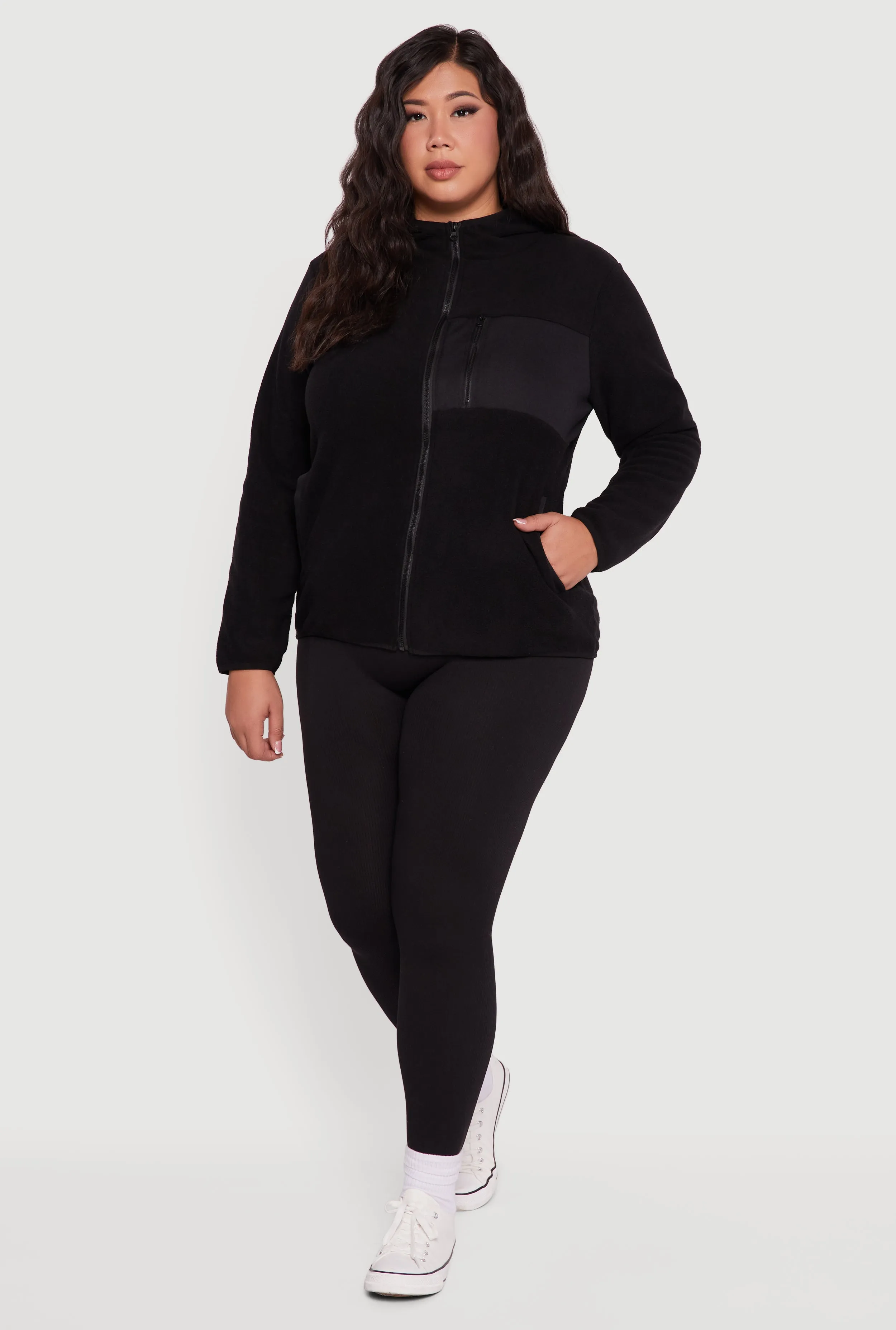 Plus Size Fleece Long Sleeve Zip Front Hooded Jacket sold by Rainbow
