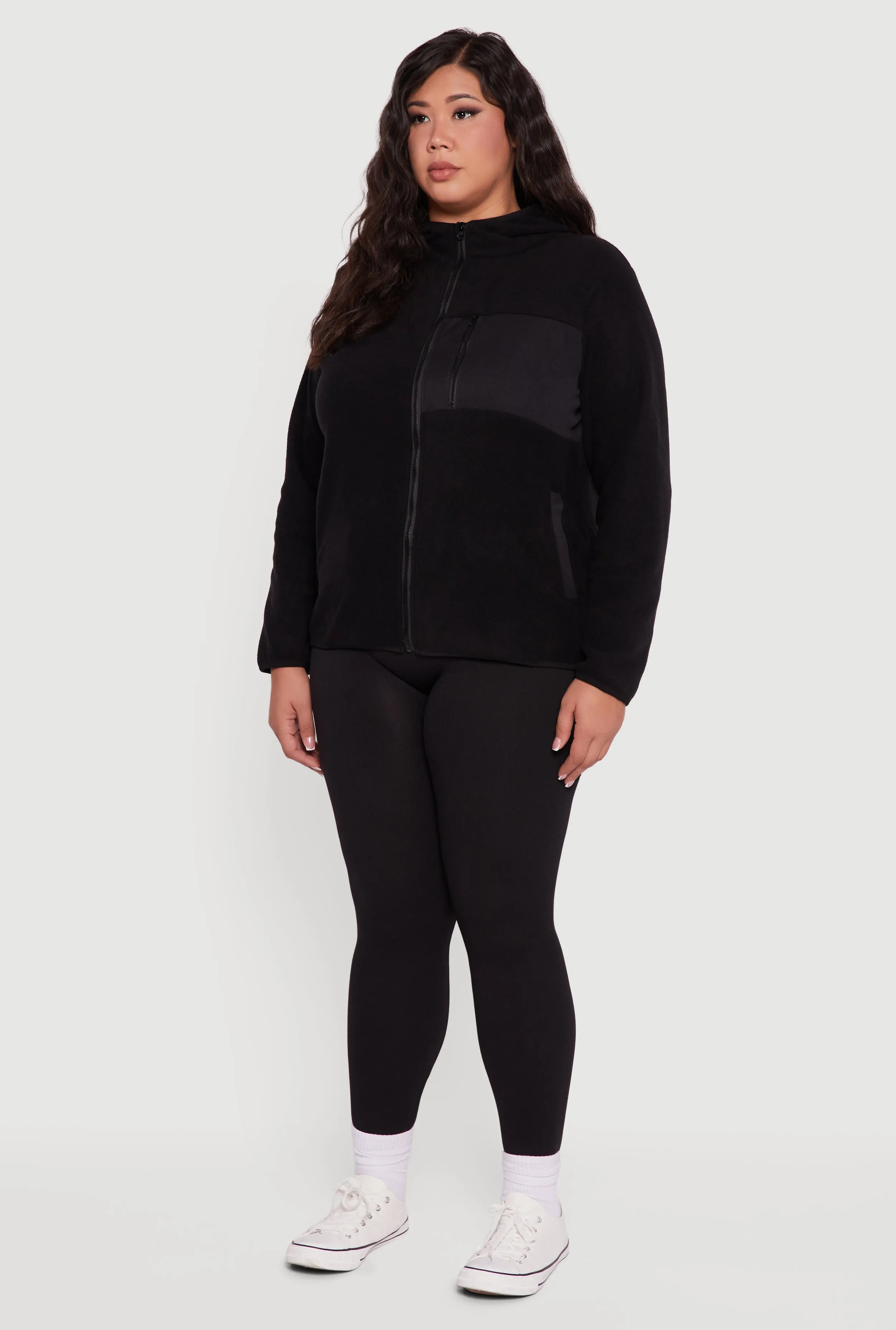 Plus Size Fleece Long Sleeve Zip Front Hooded Jacket sold by Rainbow product image thumbnail 5