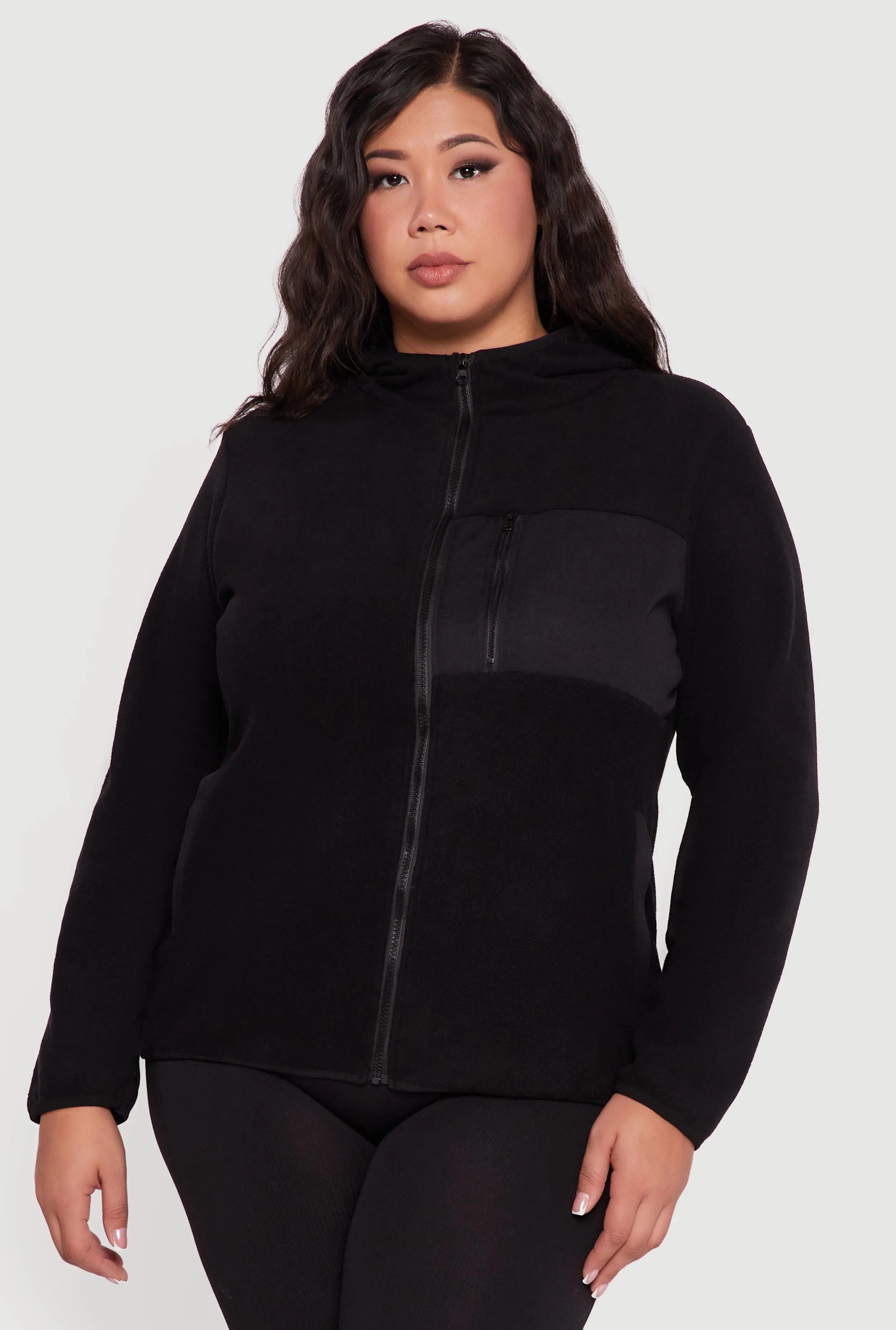 Plus Size Fleece Long Sleeve Zip Front Hooded Jacket sold by Rainbow product image thumbnail 2
