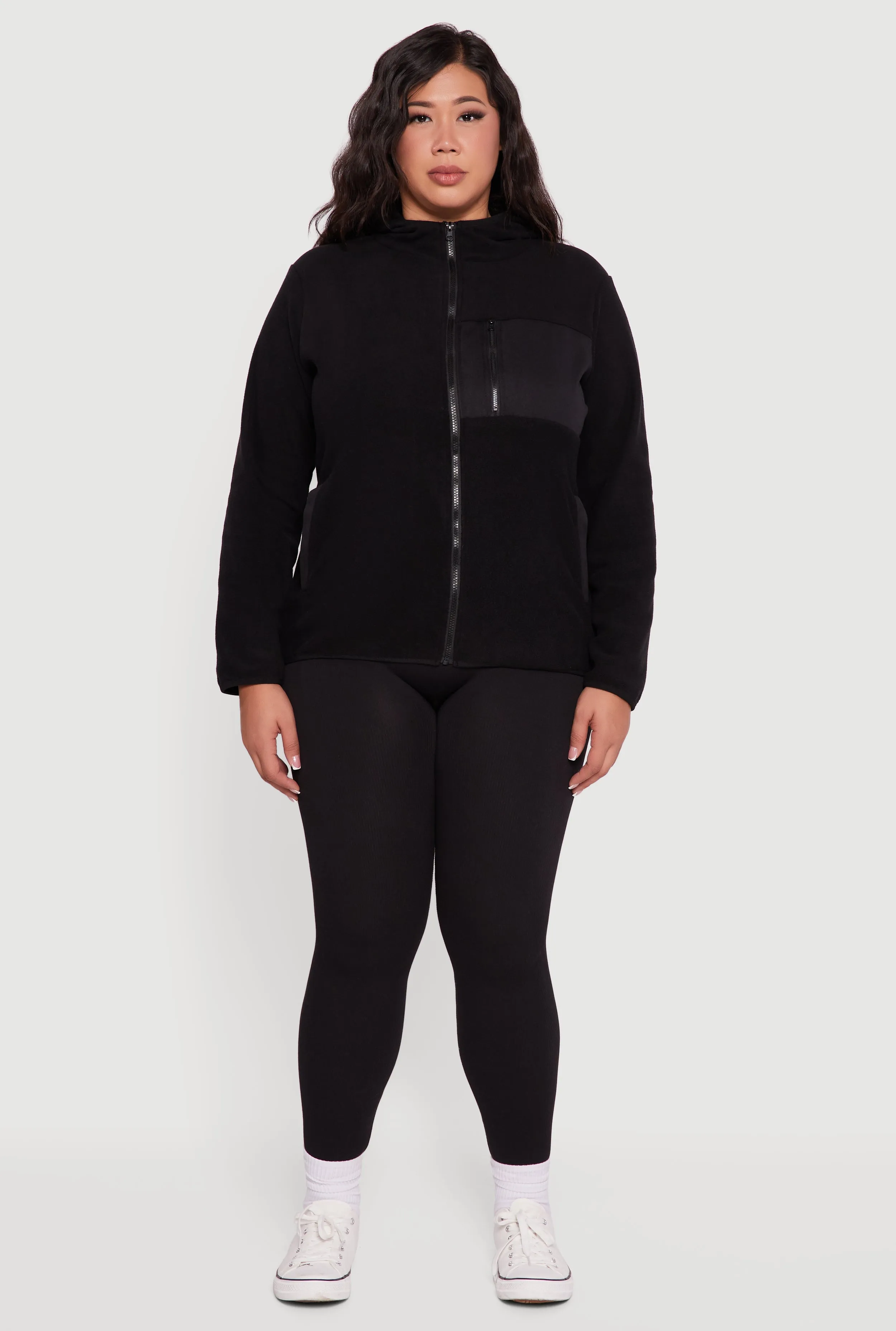 Plus Size Fleece Long Sleeve Zip Front Hooded Jacket sold by Rainbow product image thumbnail 3