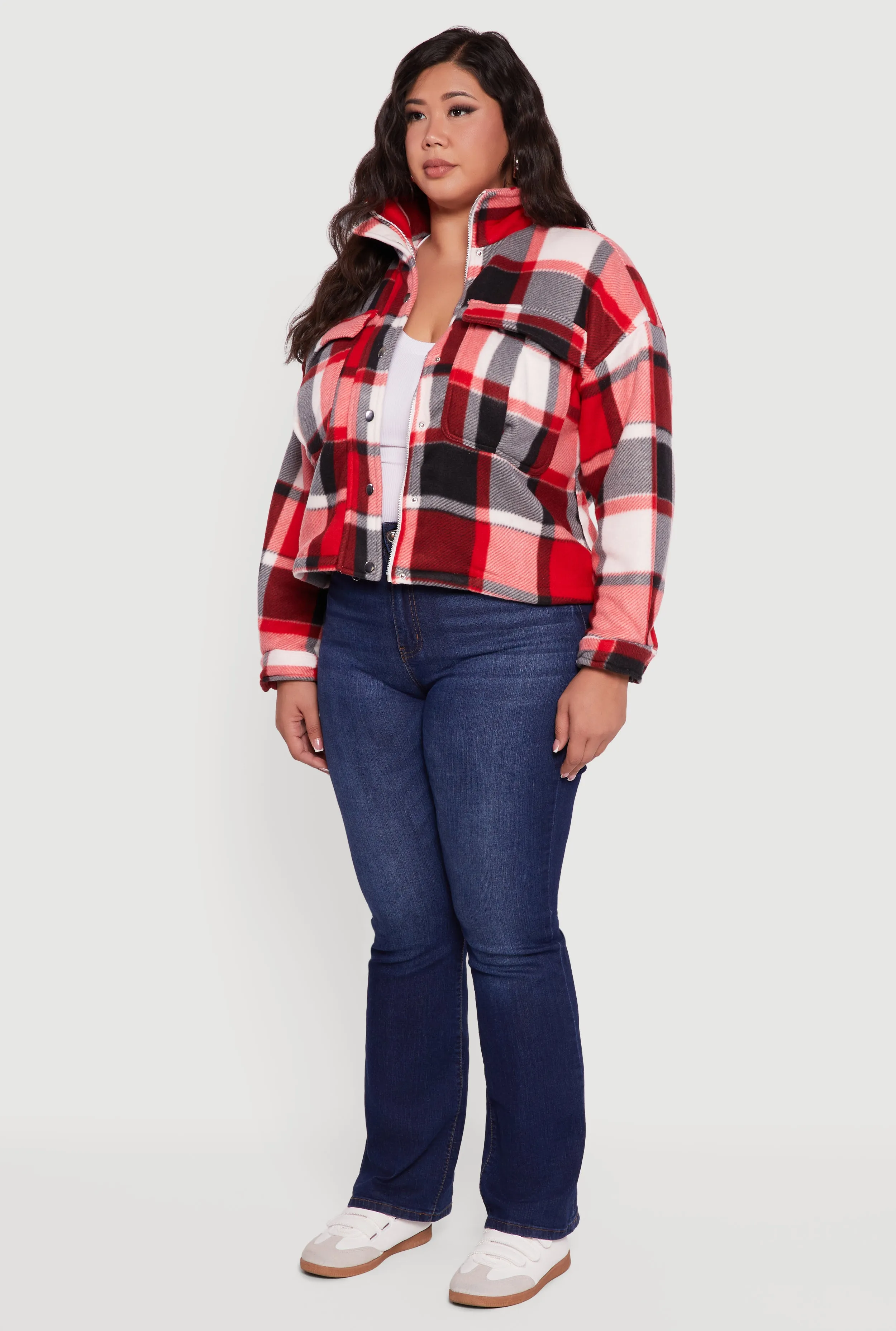 Plaid Sherpa Lined Snap Button Front Shacket sold by Rainbow product image thumbnail 5