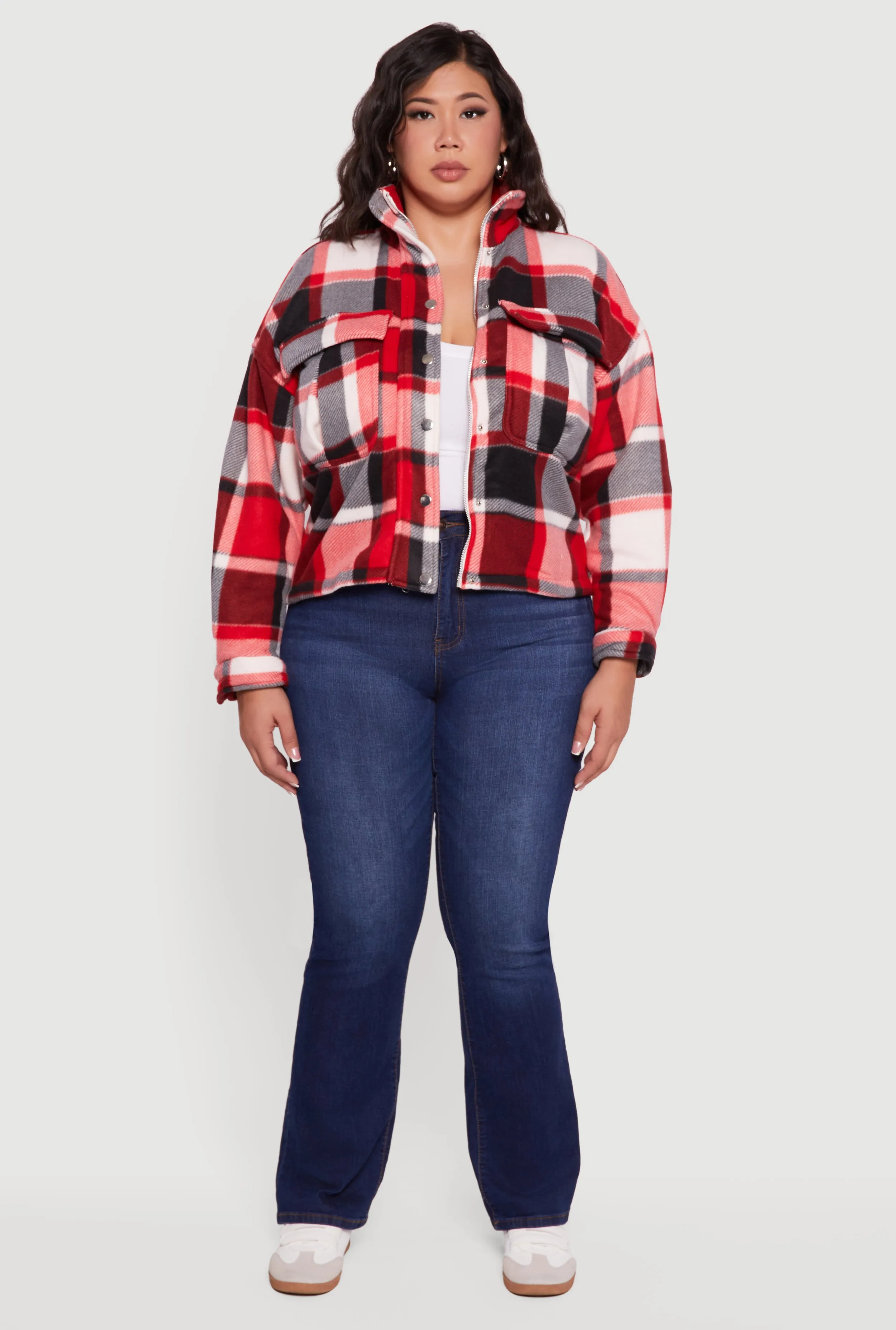 Plaid Sherpa Lined Snap Button Front Shacket sold by Rainbow product image thumbnail 3