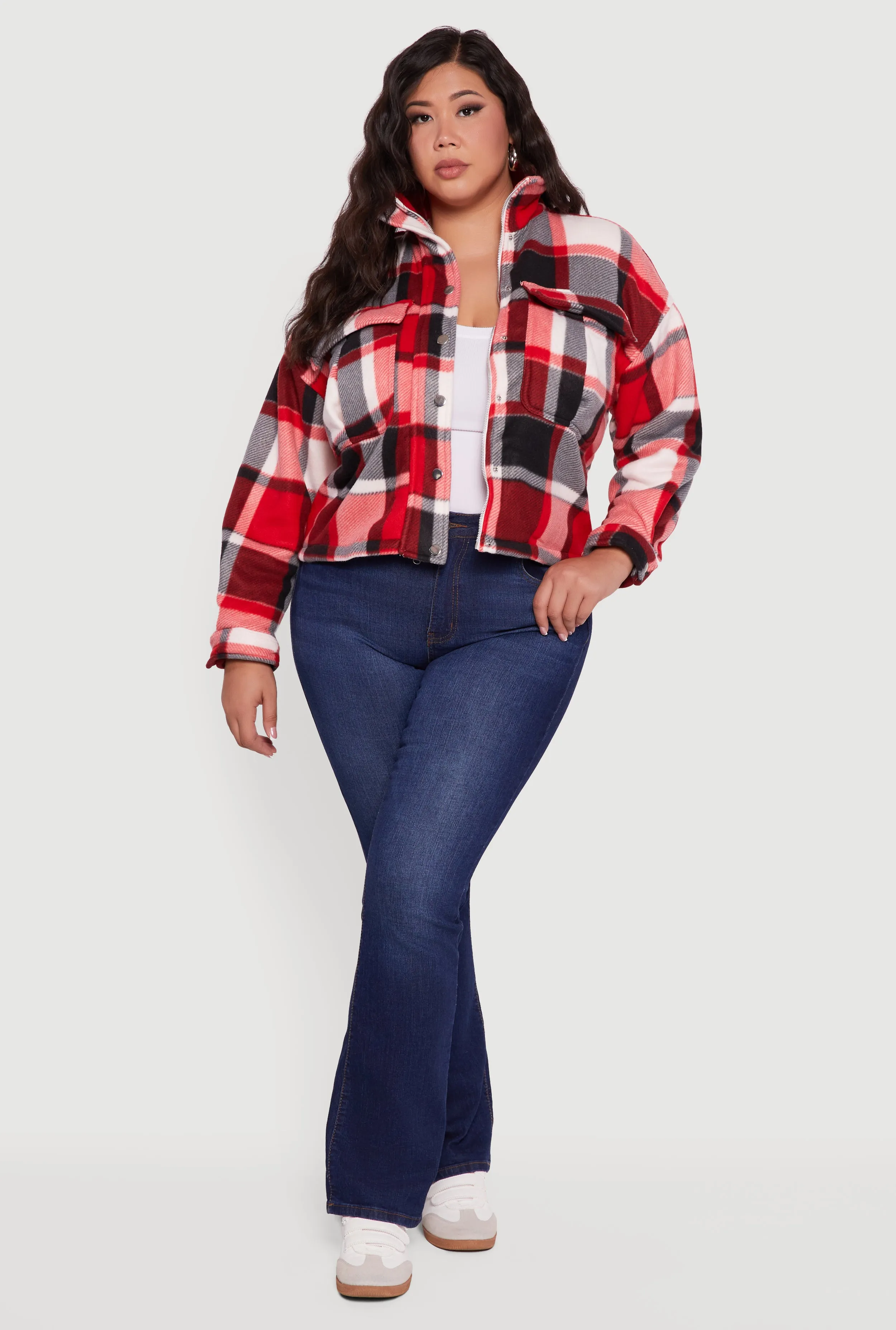 Plaid Sherpa Lined Snap Button Front Shacket sold by Rainbow