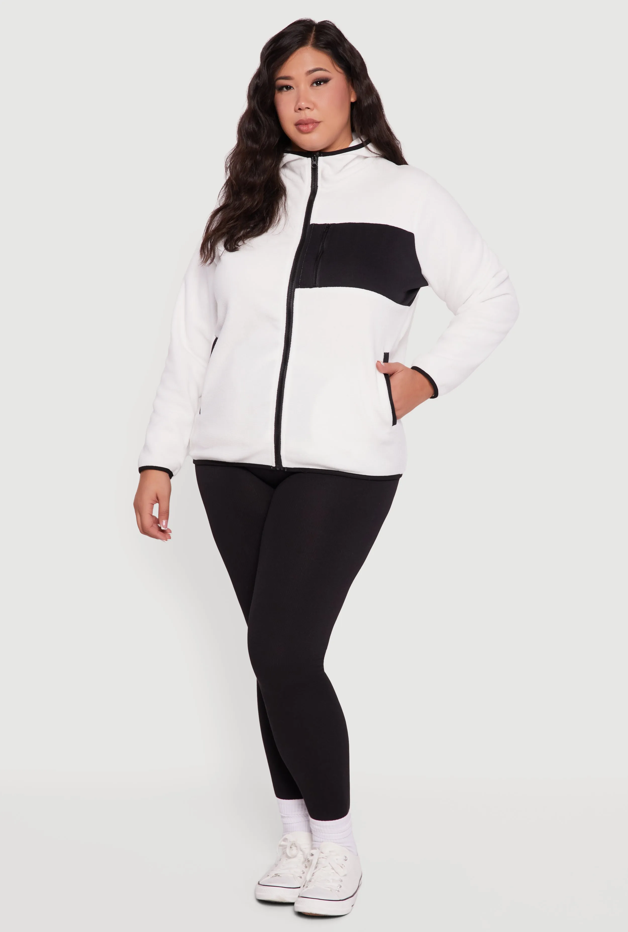 Plus Size Fleece Long Sleeve Zip Front Hooded Jacket sold by Rainbow