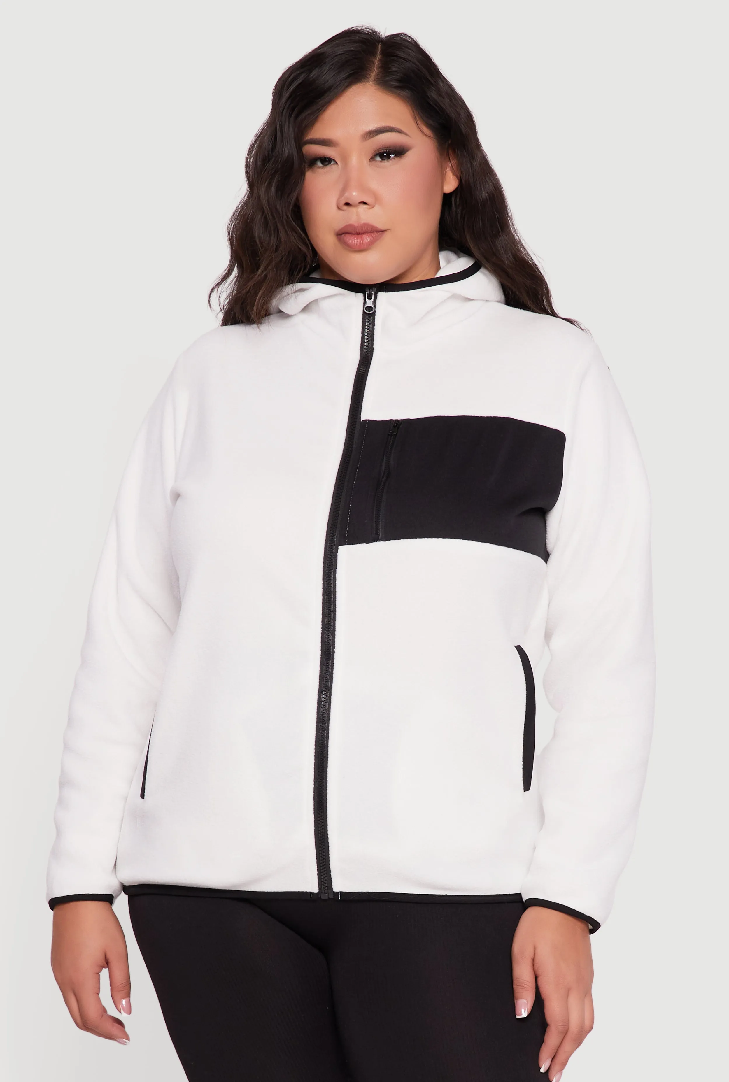 Plus Size Fleece Long Sleeve Zip Front Hooded Jacket sold by Rainbow product image thumbnail 2