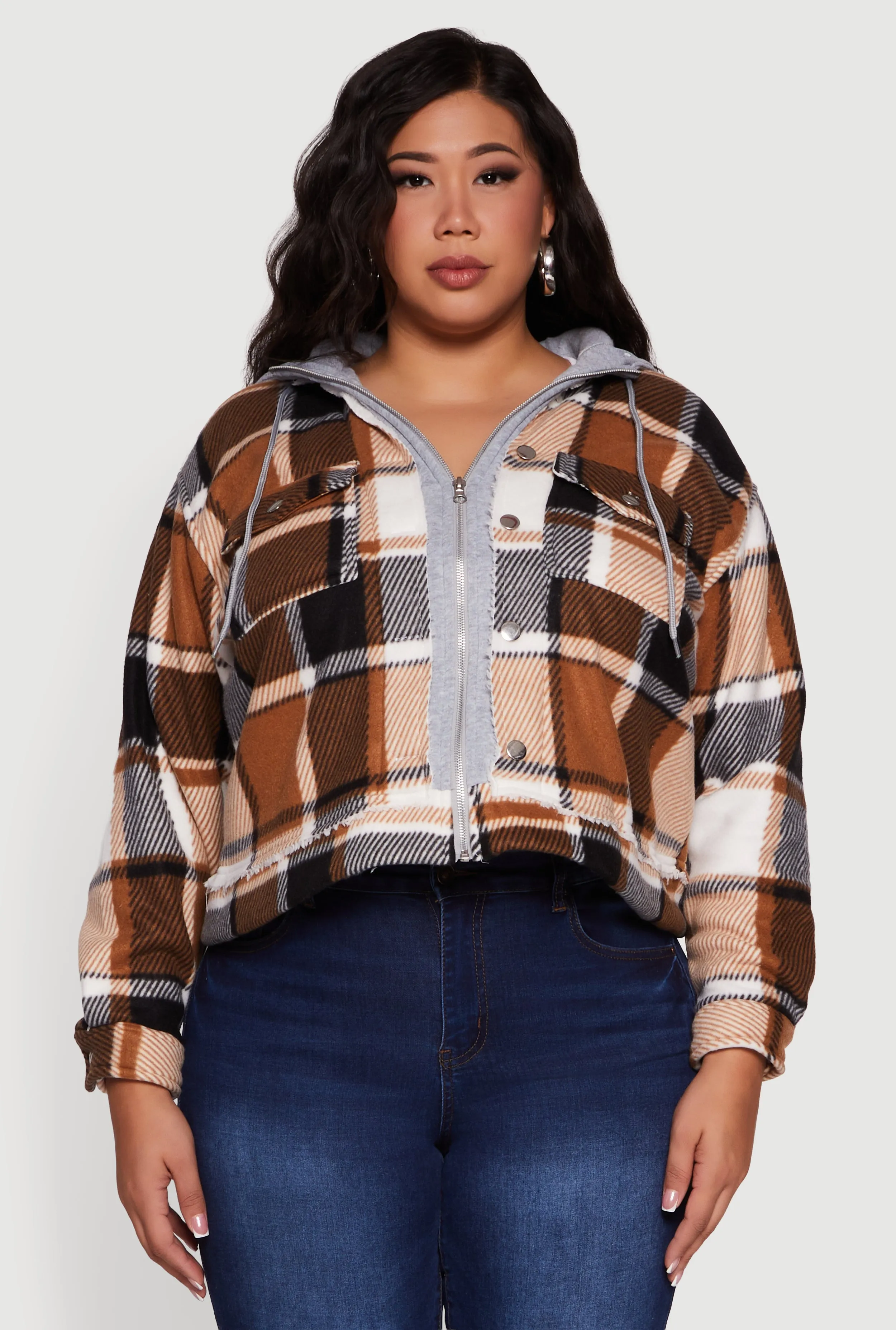 Plus Size Plaid Sherpa Lined Hooded Shacket sold by Rainbow product image thumbnail 2