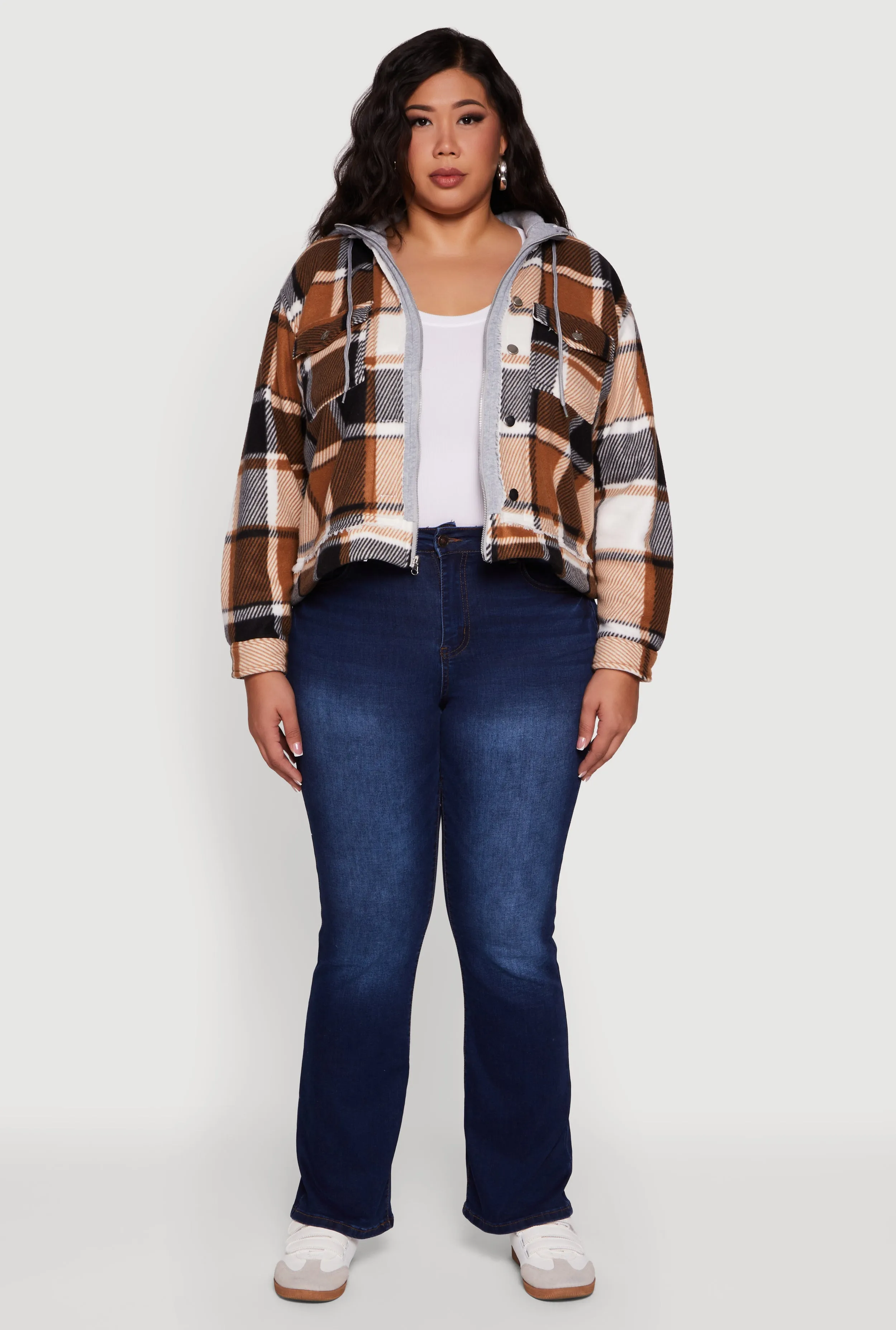 Plus Size Plaid Sherpa Lined Hooded Shacket sold by Rainbow product image thumbnail 3