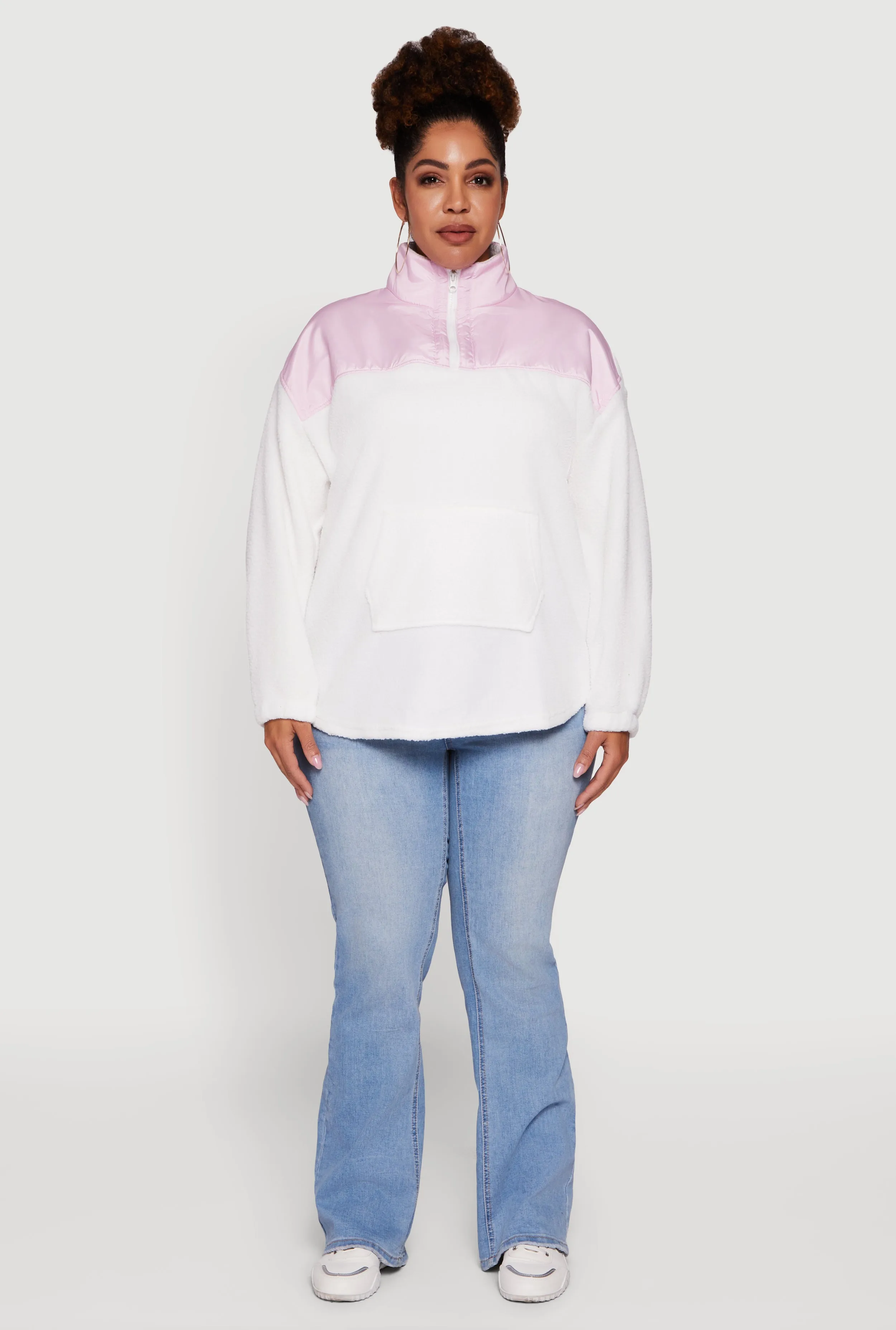 Plus Size Sherpa Pullover Sweatshirt with Kangaroo Pocket sold by Rainbow product image thumbnail 3