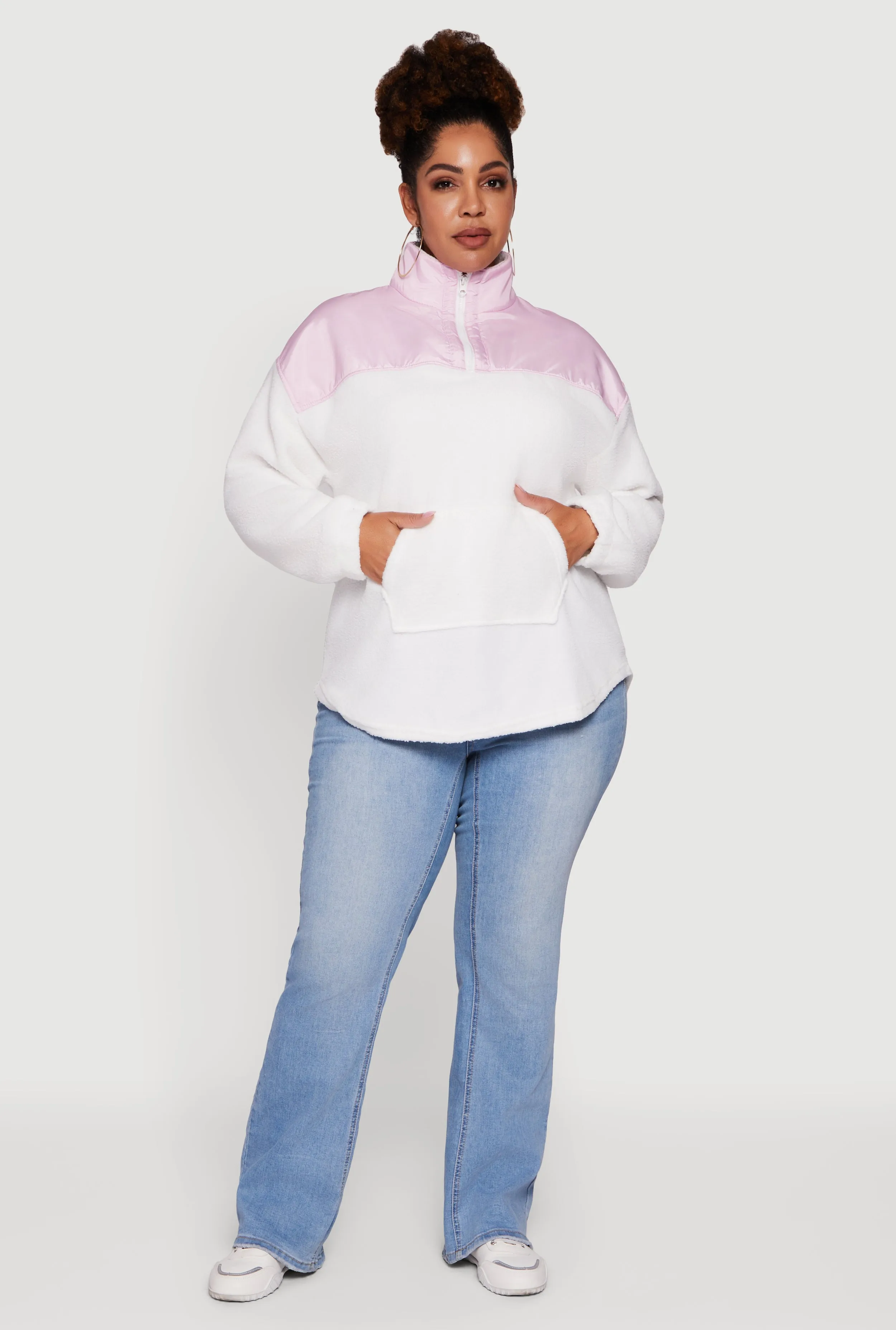 Plus Size Sherpa Pullover Sweatshirt with Kangaroo Pocket sold by Rainbow