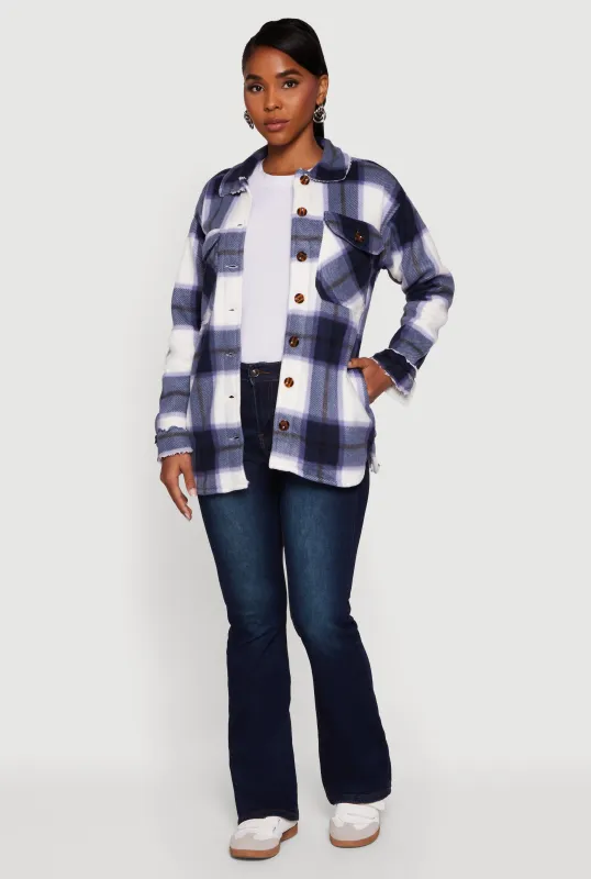 Plaid Sherpa Lined Fleece Long Sleeve Button Front Jacket sold by Rainbow