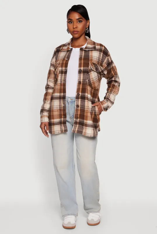 Plaid Sherpa Lined Fleece Long Sleeve Button Front Jacket sold by Rainbow