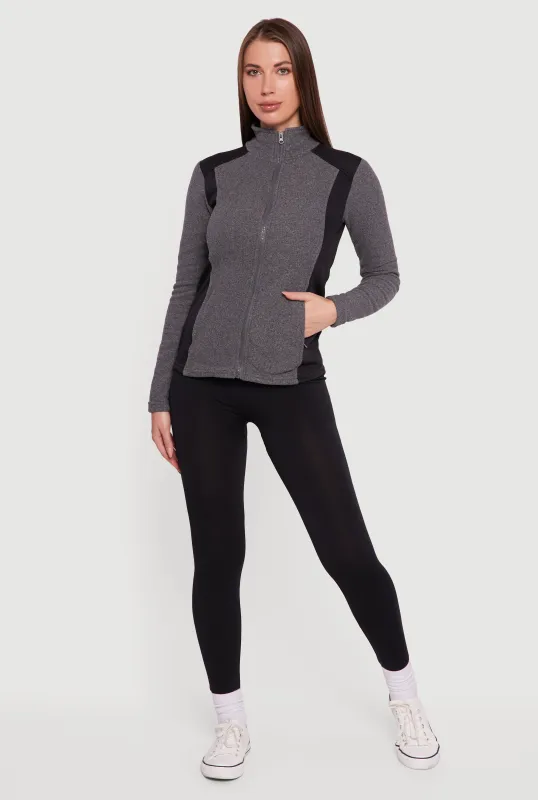 Fleece Zip Front Mock Neck Long Sleeve Jacket sold by Rainbow