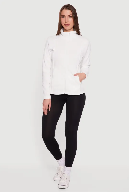 Fleece Zip Front Mock Neck Long Sleeve Jacket sold by Rainbow