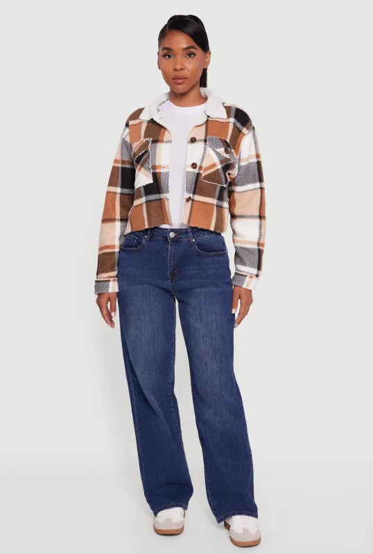 Cozy Sherpa Lined Plaid Shacket sold by Rainbow
