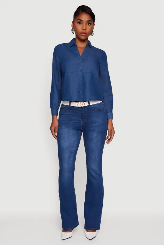 Denim Patch Pocket Long Sleeve Button Front Shirt sold by Rainbow