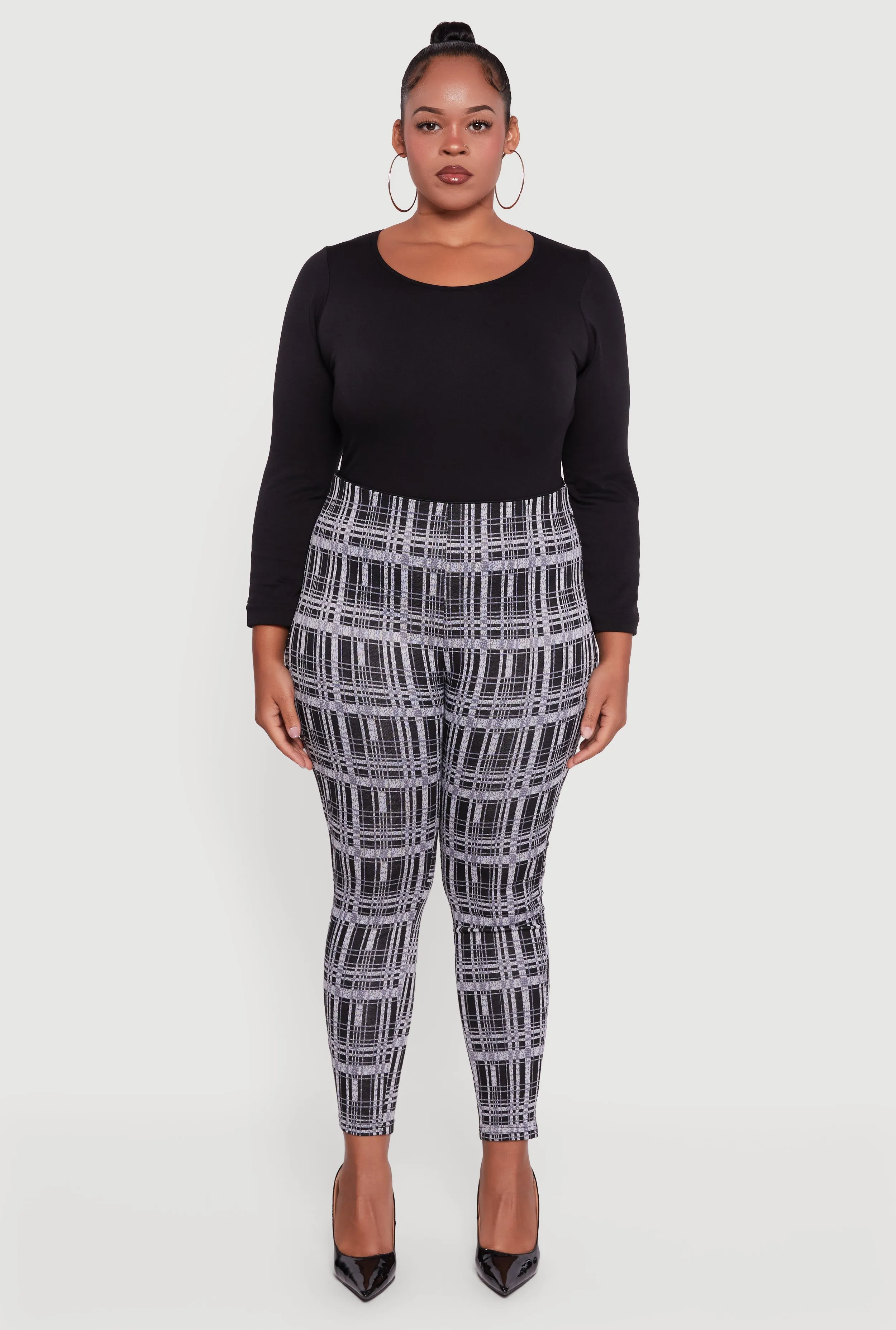 Plus Size High Waisted Plaid Skinny Pull On Pants sold by Rainbow product image thumbnail 2