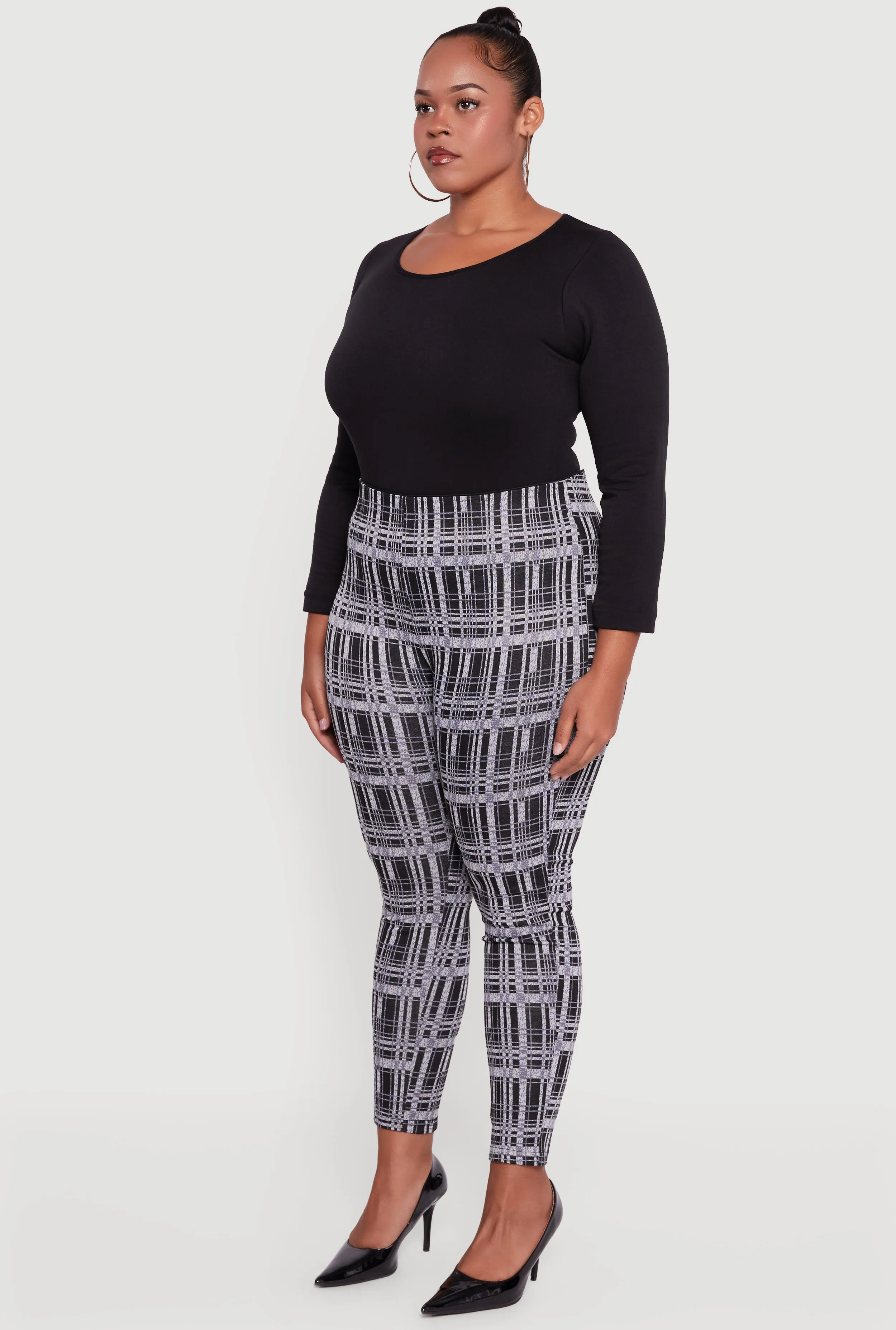 Plus Size High Waisted Plaid Skinny Pull On Pants sold by Rainbow product image thumbnail 3