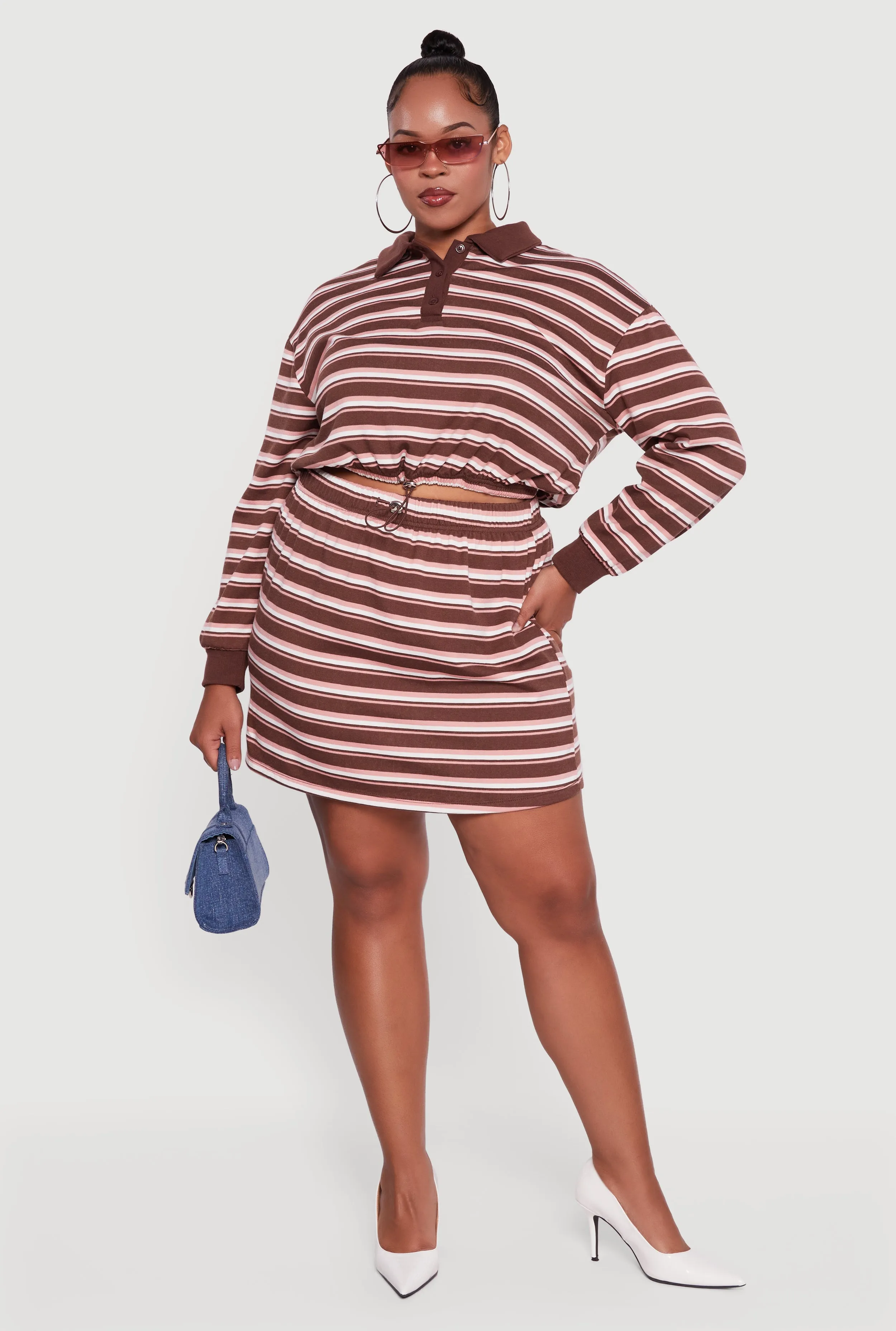 Plus Size Striped High Waisted Fleece Lined Skirt sold by Rainbow