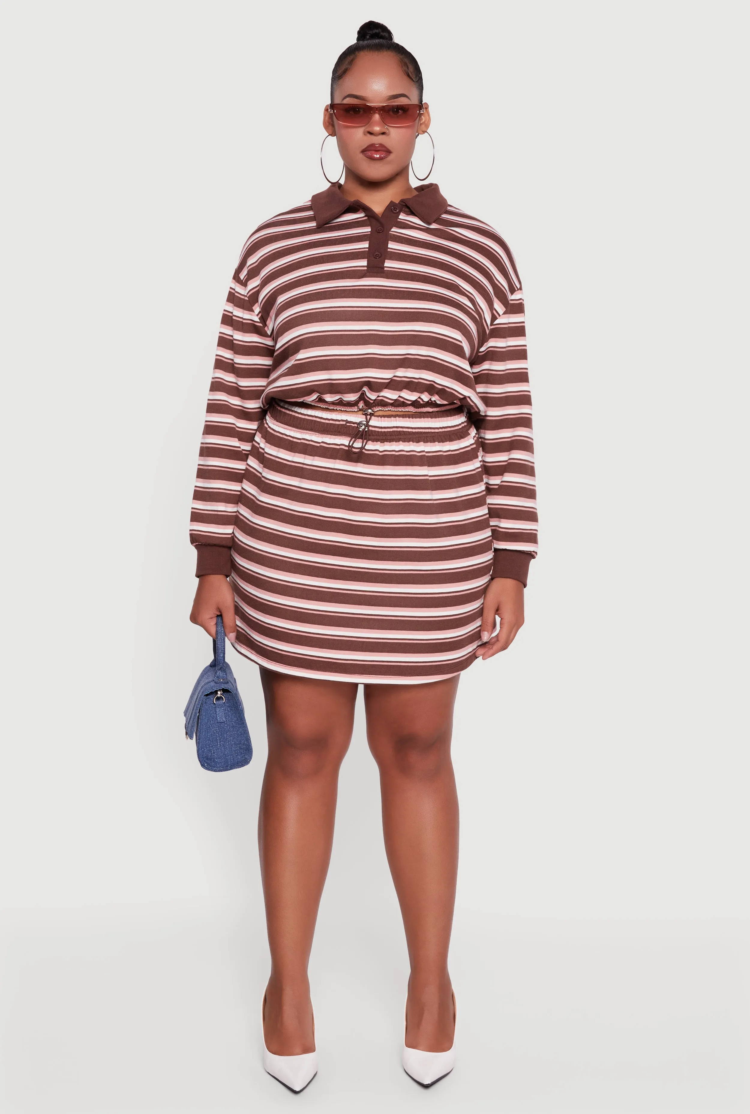 Plus Size Striped Fleece Lined Cropped Sweatshirt sold by Rainbow product image thumbnail 3