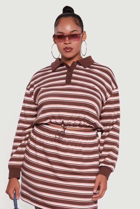 Plus Size Striped Fleece Lined Cropped Sweatshirt sold by Rainbow