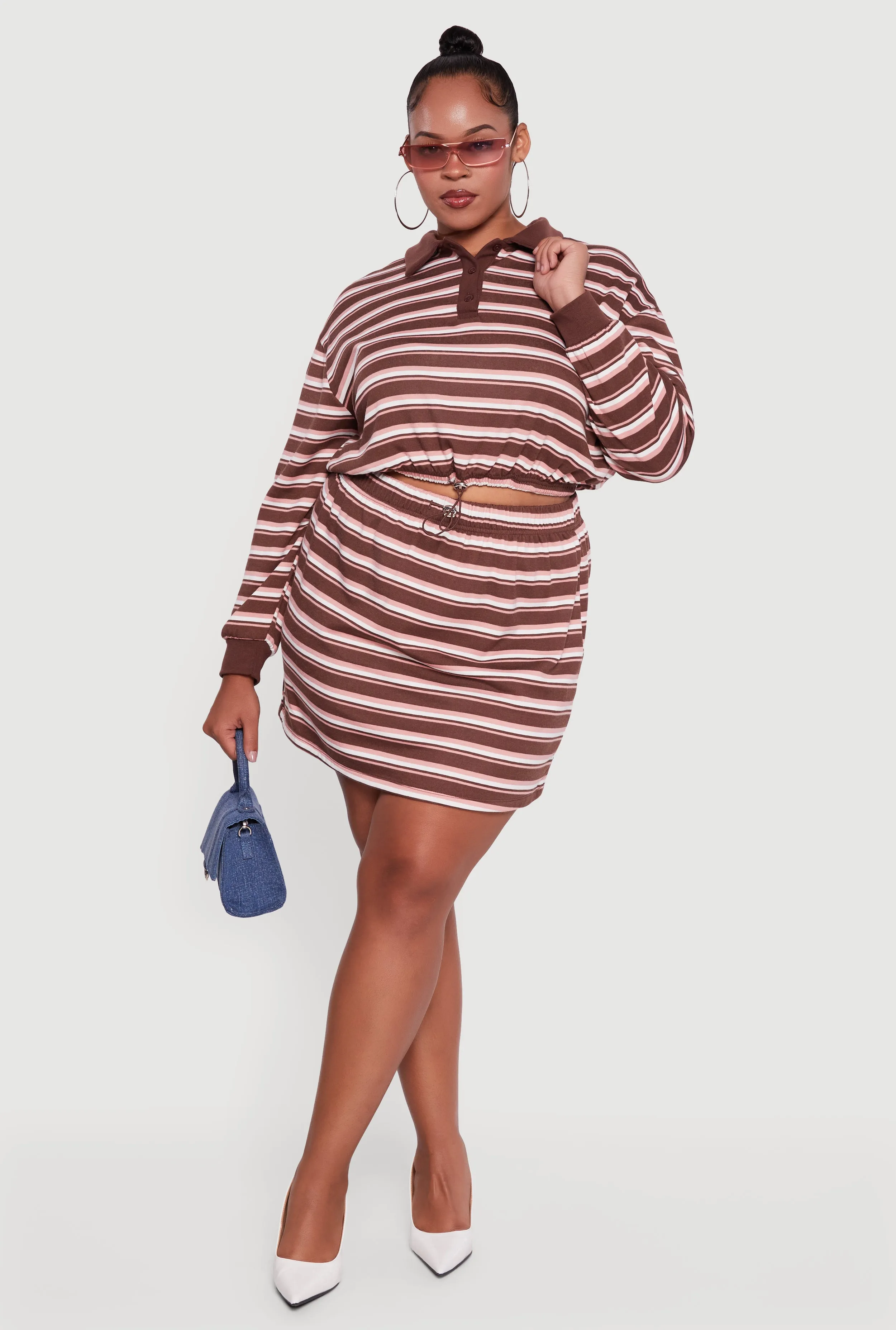 Plus Size Striped Fleece Lined Cropped Sweatshirt sold by Rainbow product image thumbnail 2