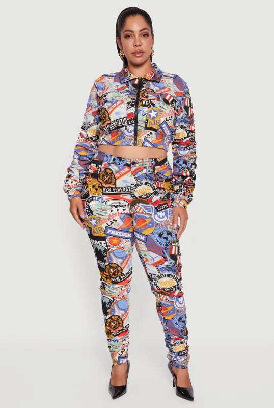 Plus Size High Waisted Side Ruched Patterned Pants sold by Rainbow