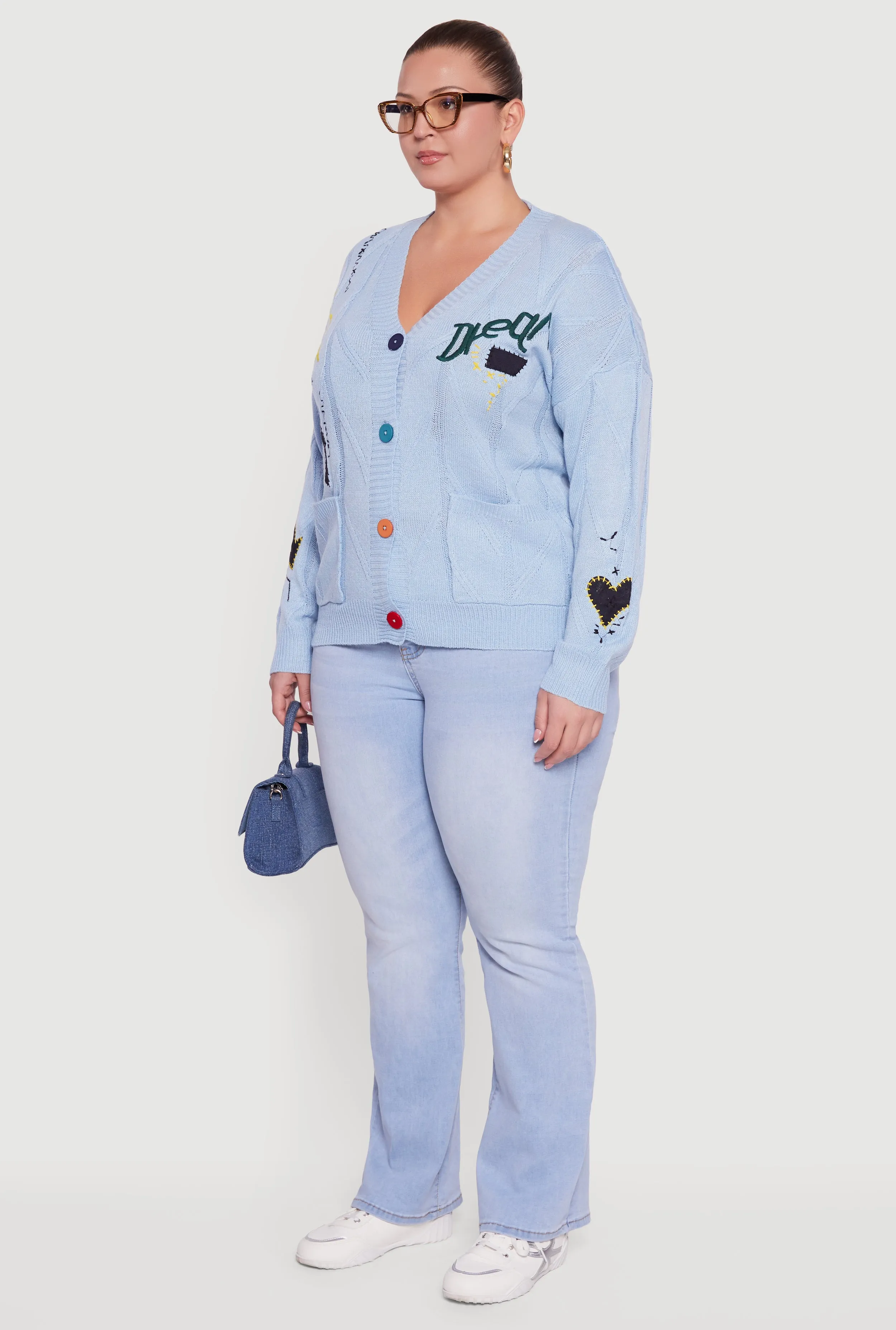 Plus Size Embroidered Patch Button Front Cardigan sold by Rainbow product image thumbnail 5