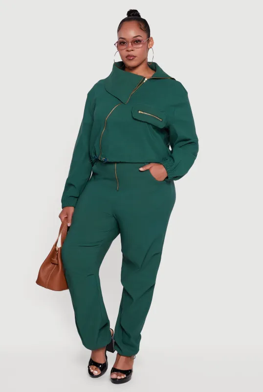 Plus Size Hyper Stretch Exposed Zip Drawstring Hem Pants sold by Rainbow