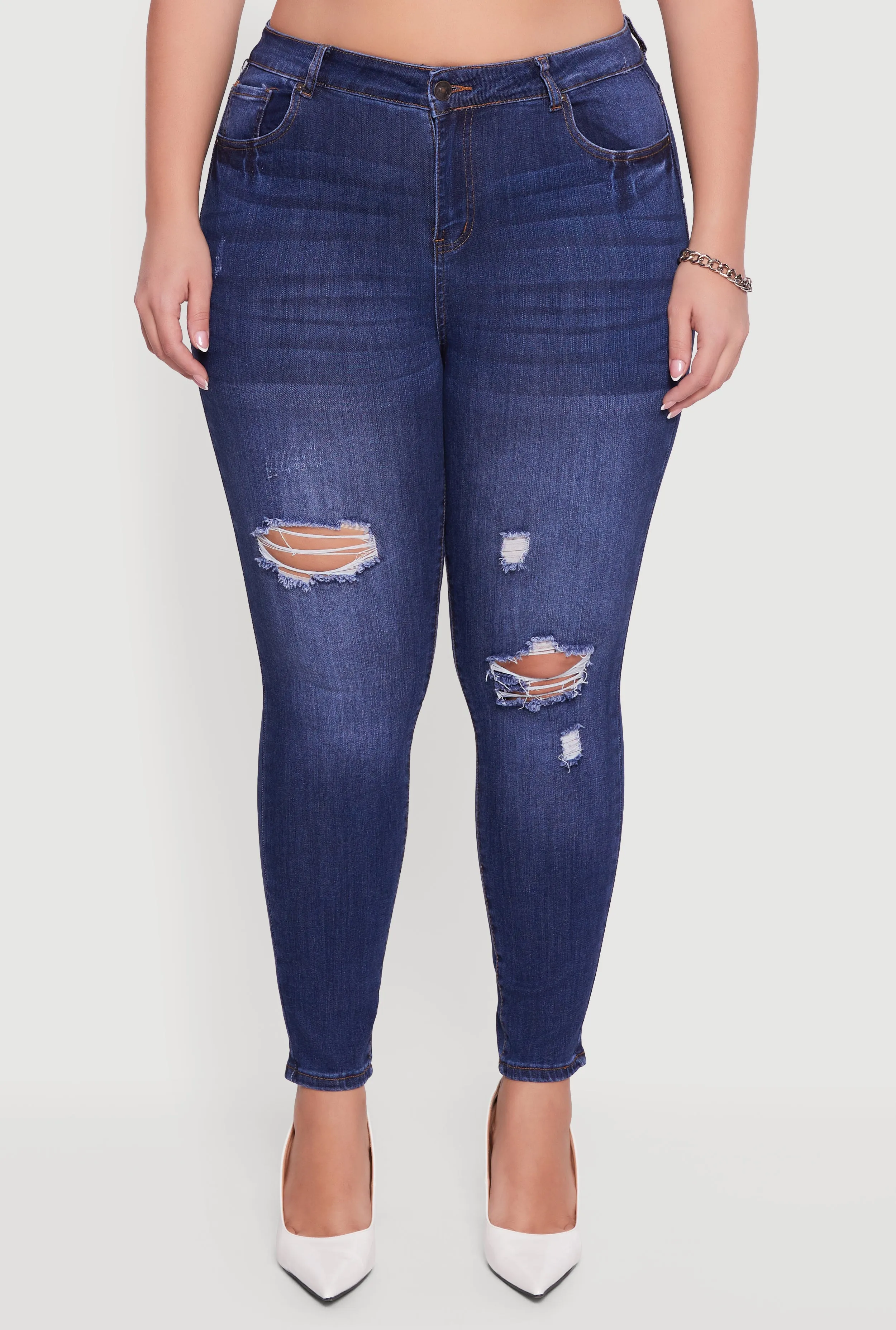 Plus Size High Waisted Distressed Stretchy Skinny Jeans sold by Rainbow product image thumbnail 5