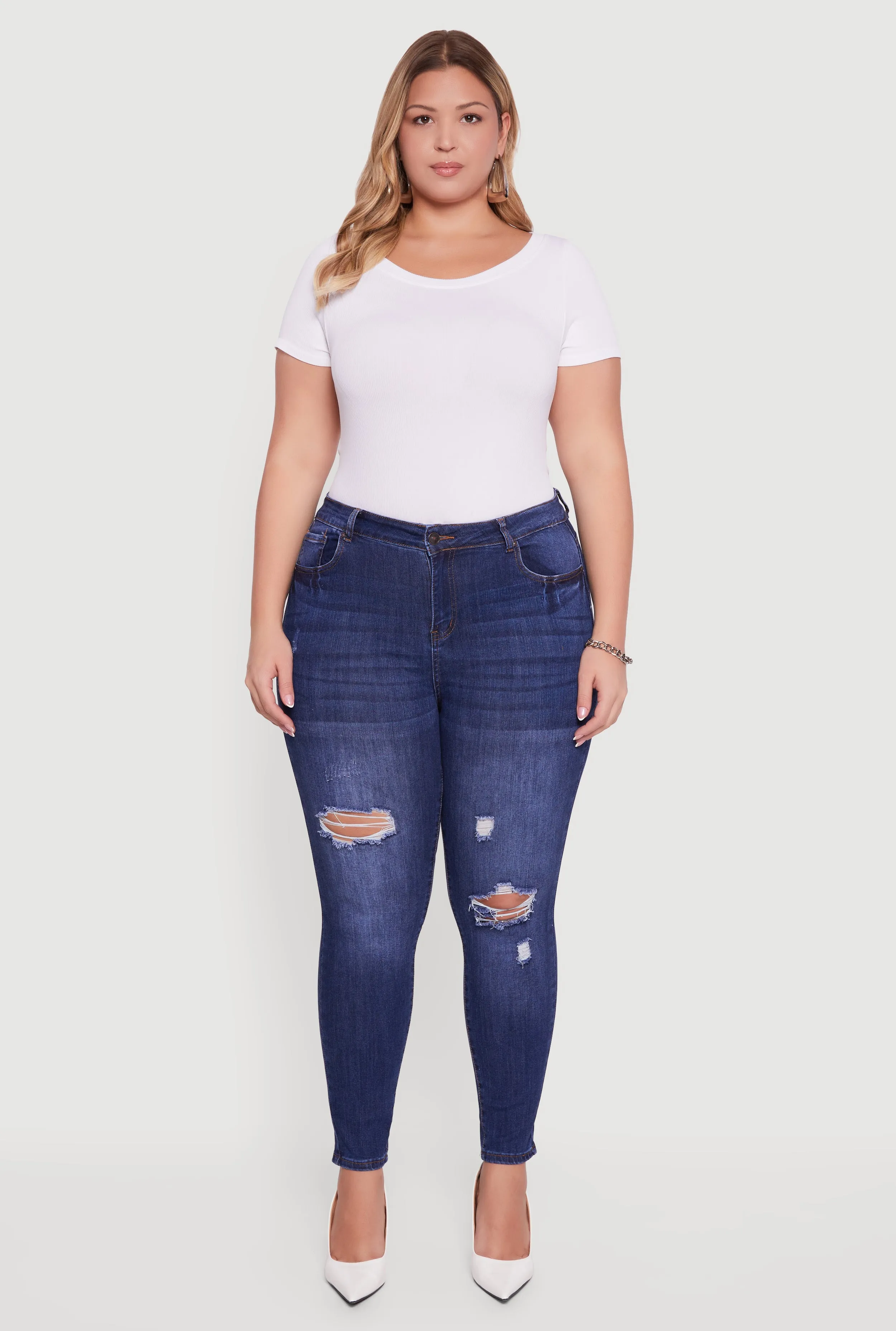 Plus Size High Waisted Distressed Stretchy Skinny Jeans sold by Rainbow product image thumbnail 2