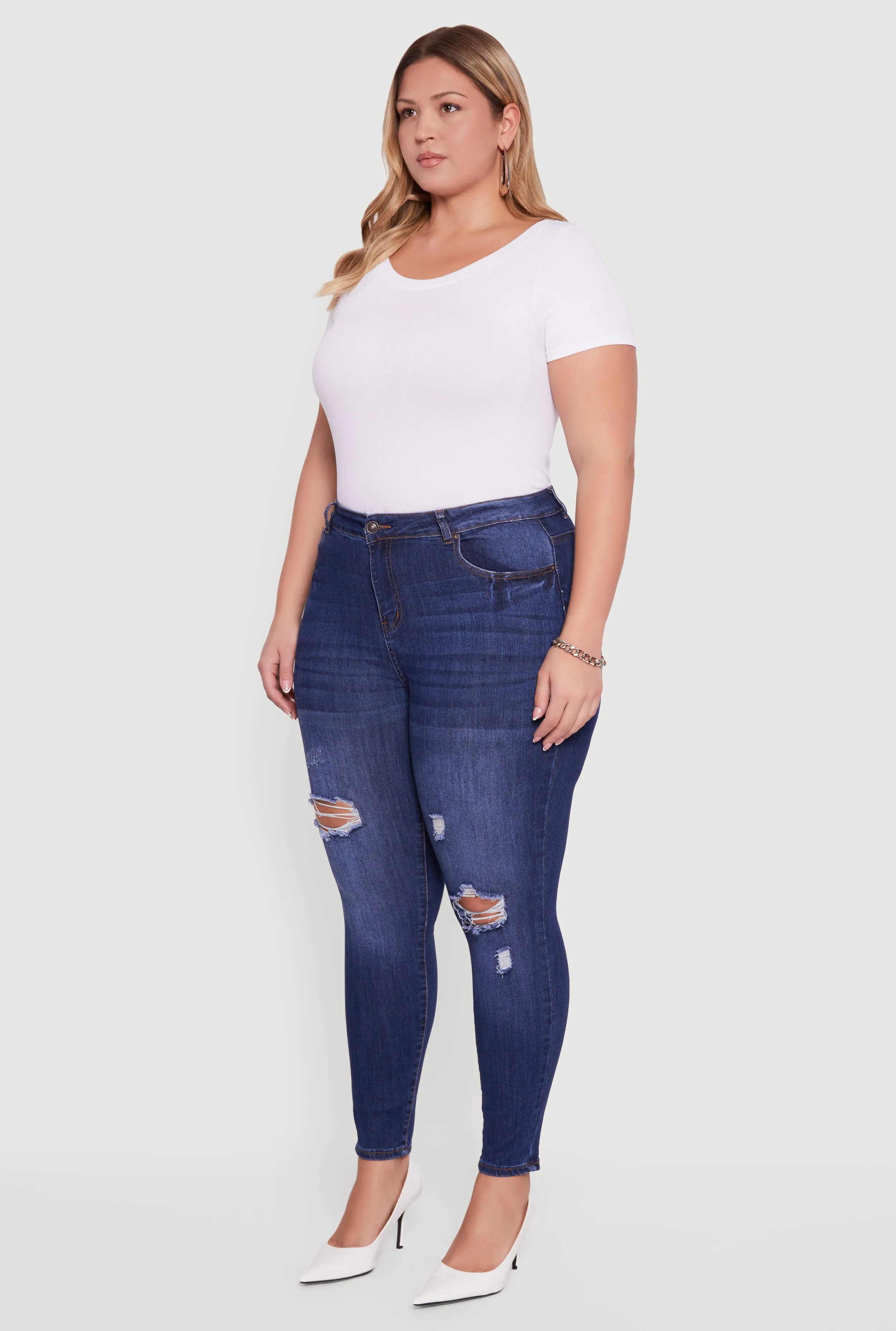 Plus Size High Waisted Distressed Stretchy Skinny Jeans sold by Rainbow product image thumbnail 3