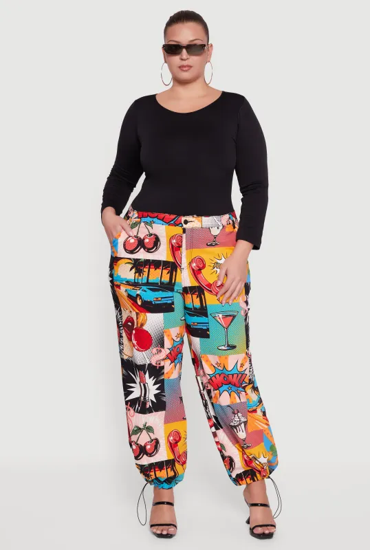 Plus Size High Waisted Printed Pattern Stretchy Joggers made by Rainbow