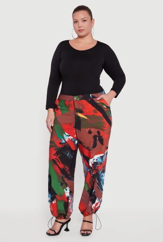 Plus Size High Waisted Printed Pattern Stretchy Joggers made by Rainbow